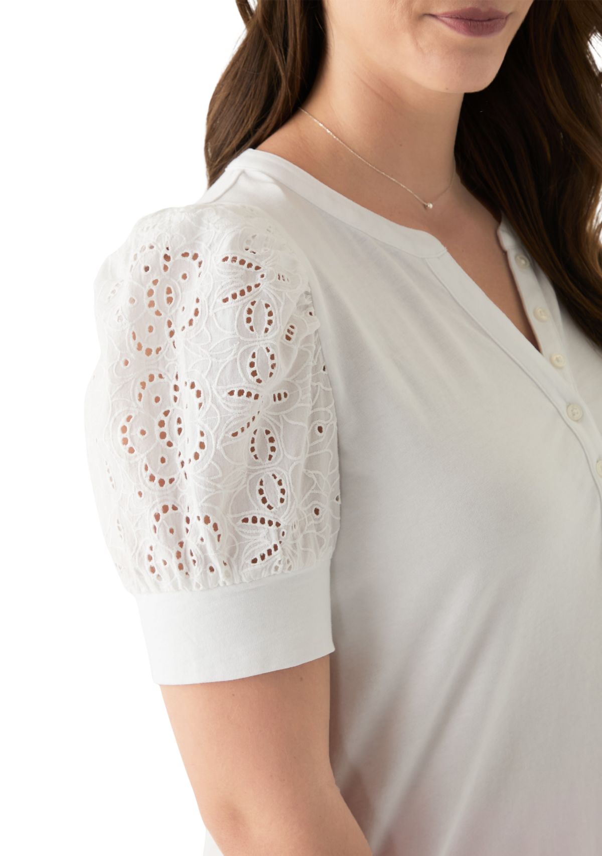 Womens Puff Sleeve Henley Top
