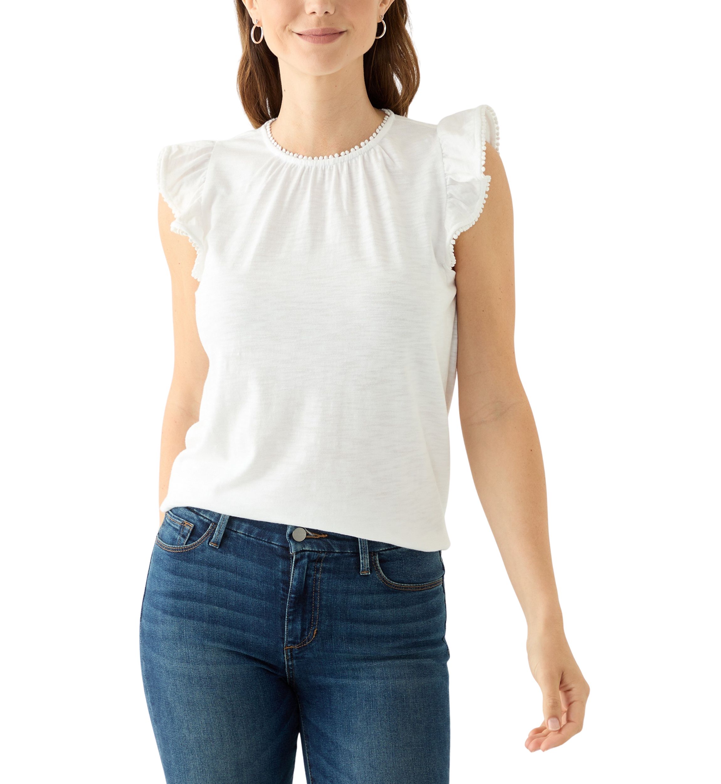 Womens Short Flutter Sleeve Trim Top