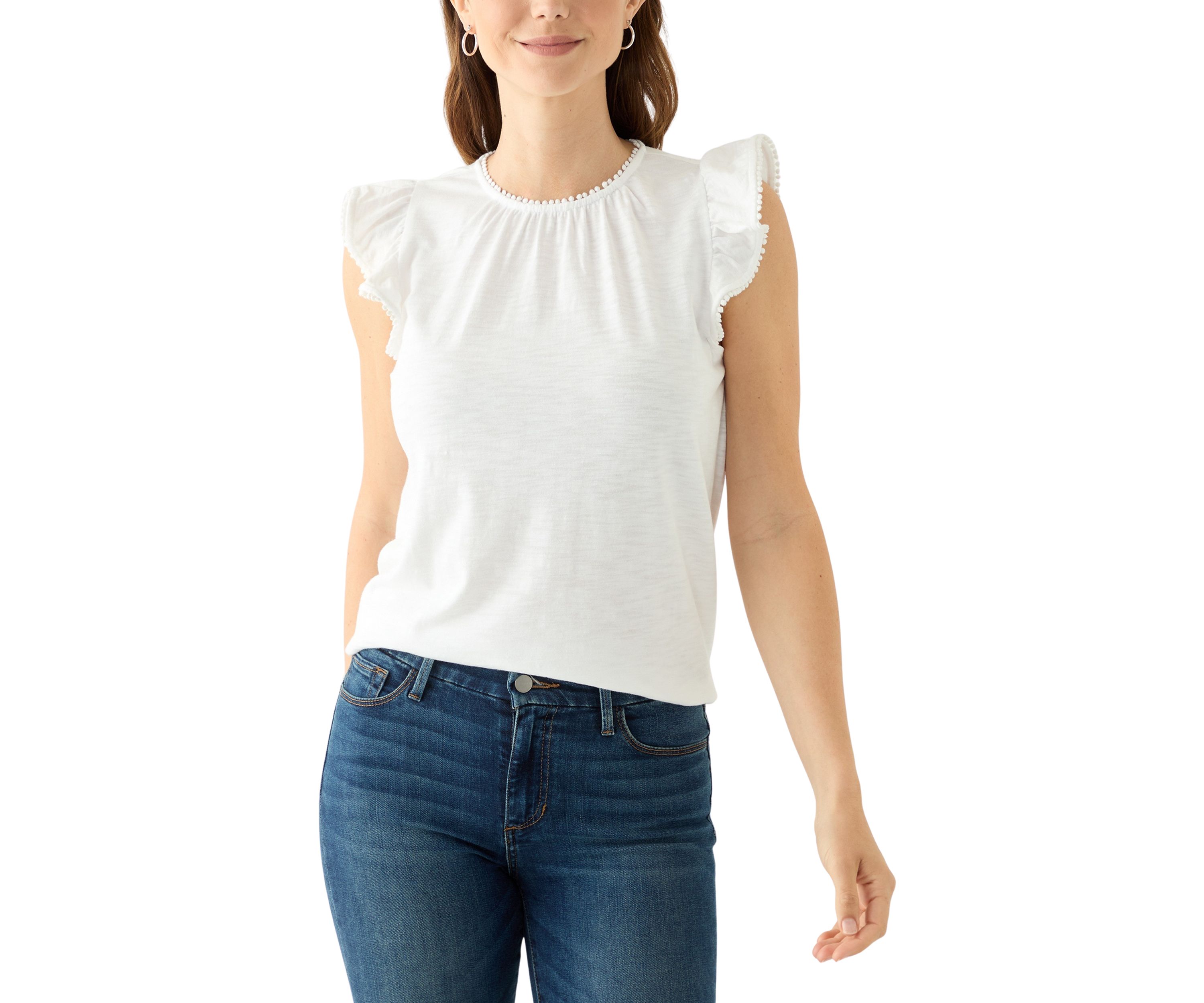 Womens Short Flutter Sleeve Trim Top