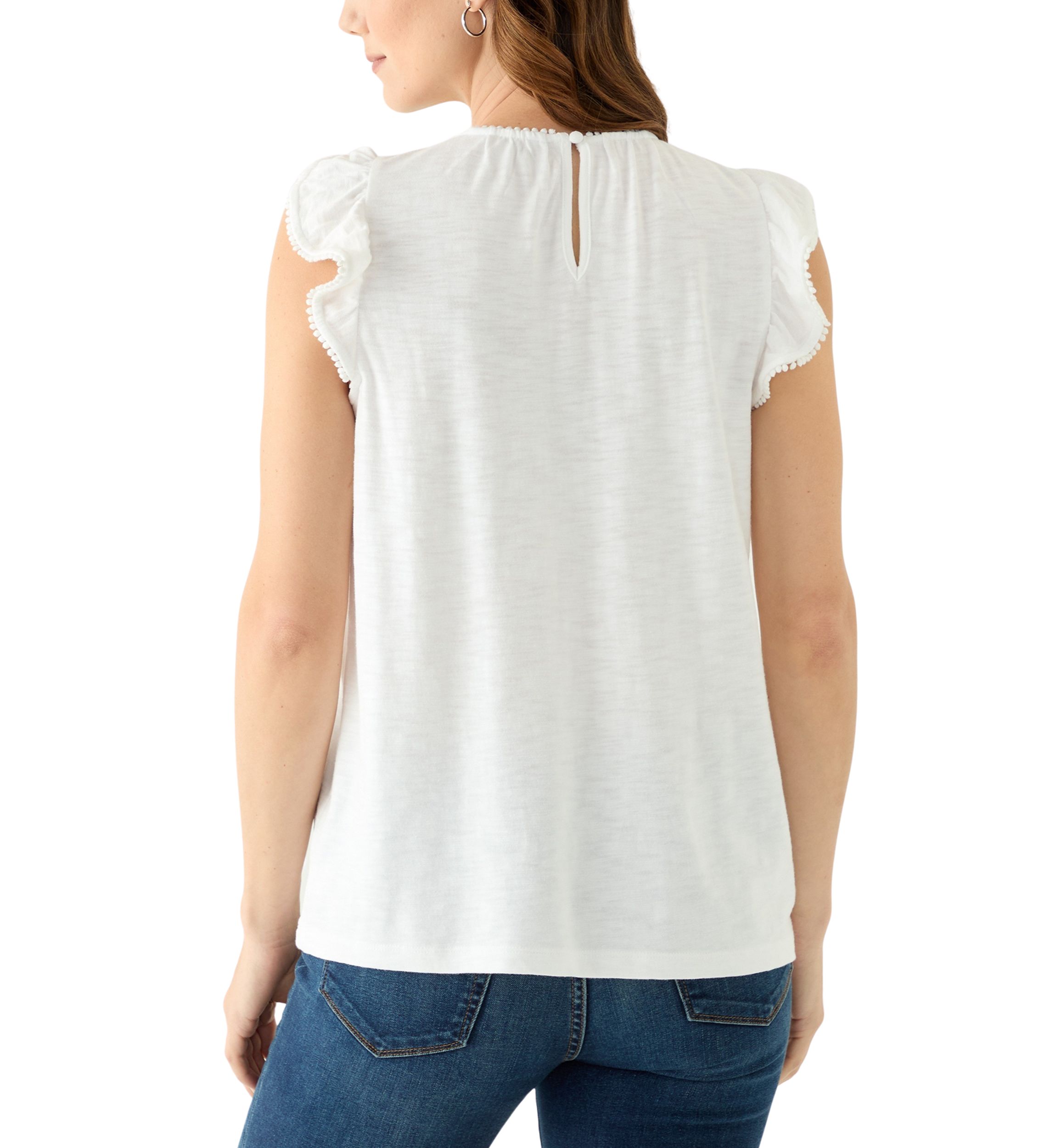 Womens Short Flutter Sleeve Trim Top