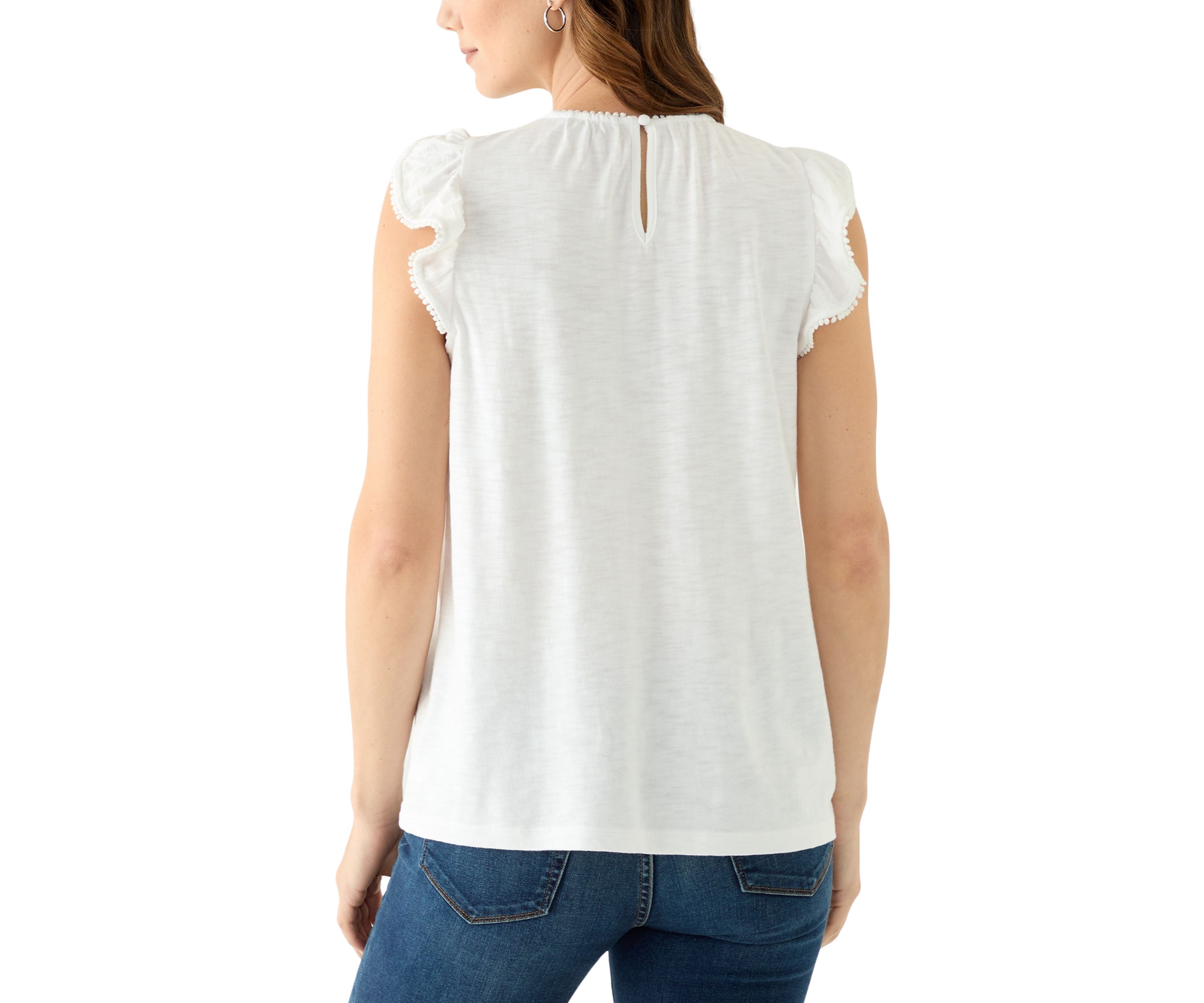 Womens Short Flutter Sleeve Trim Top