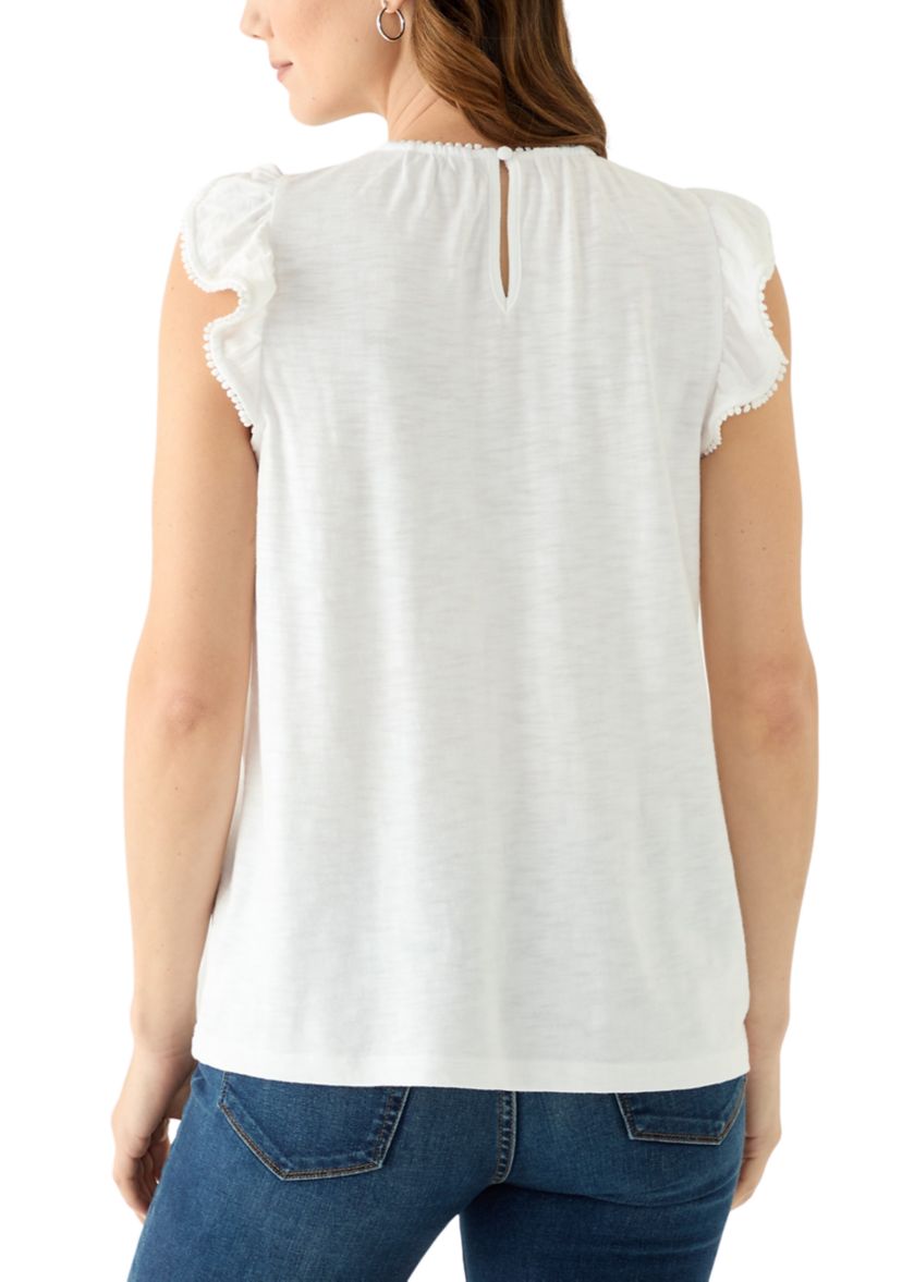 Womens Short Flutter Sleeve Trim Top