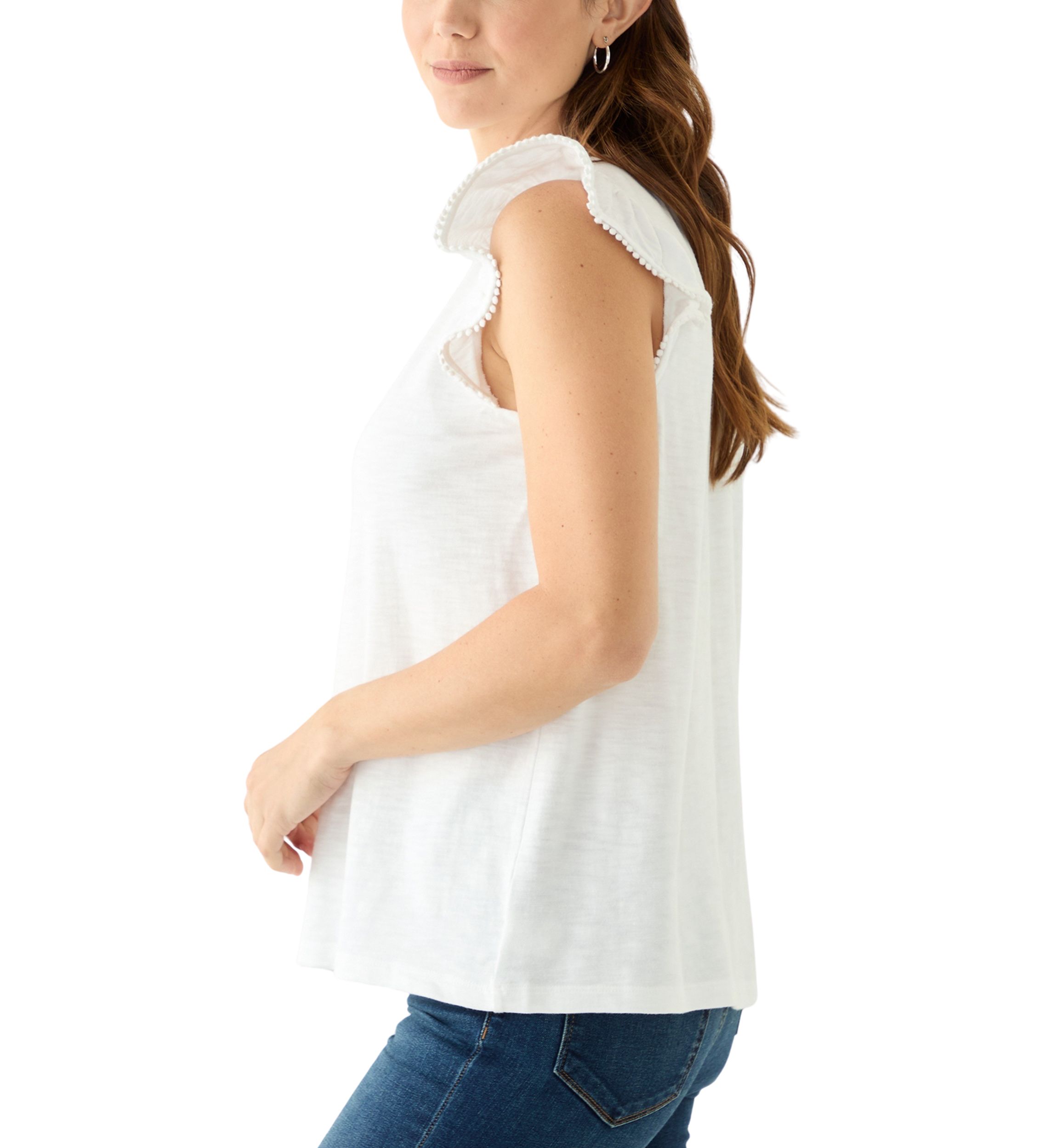 Womens Short Flutter Sleeve Trim Top