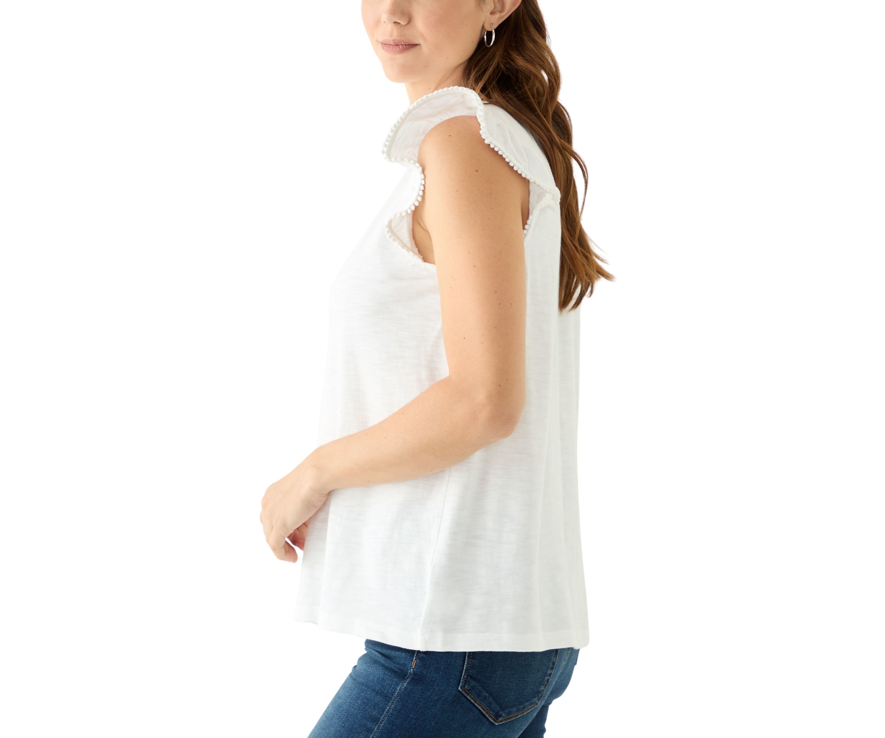 Womens Short Flutter Sleeve Trim Top