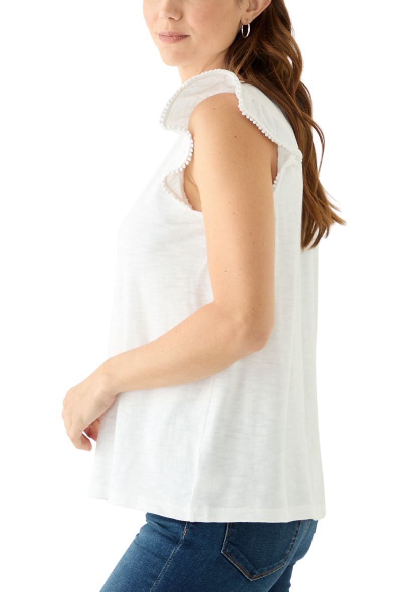 Womens Short Flutter Sleeve Trim Top