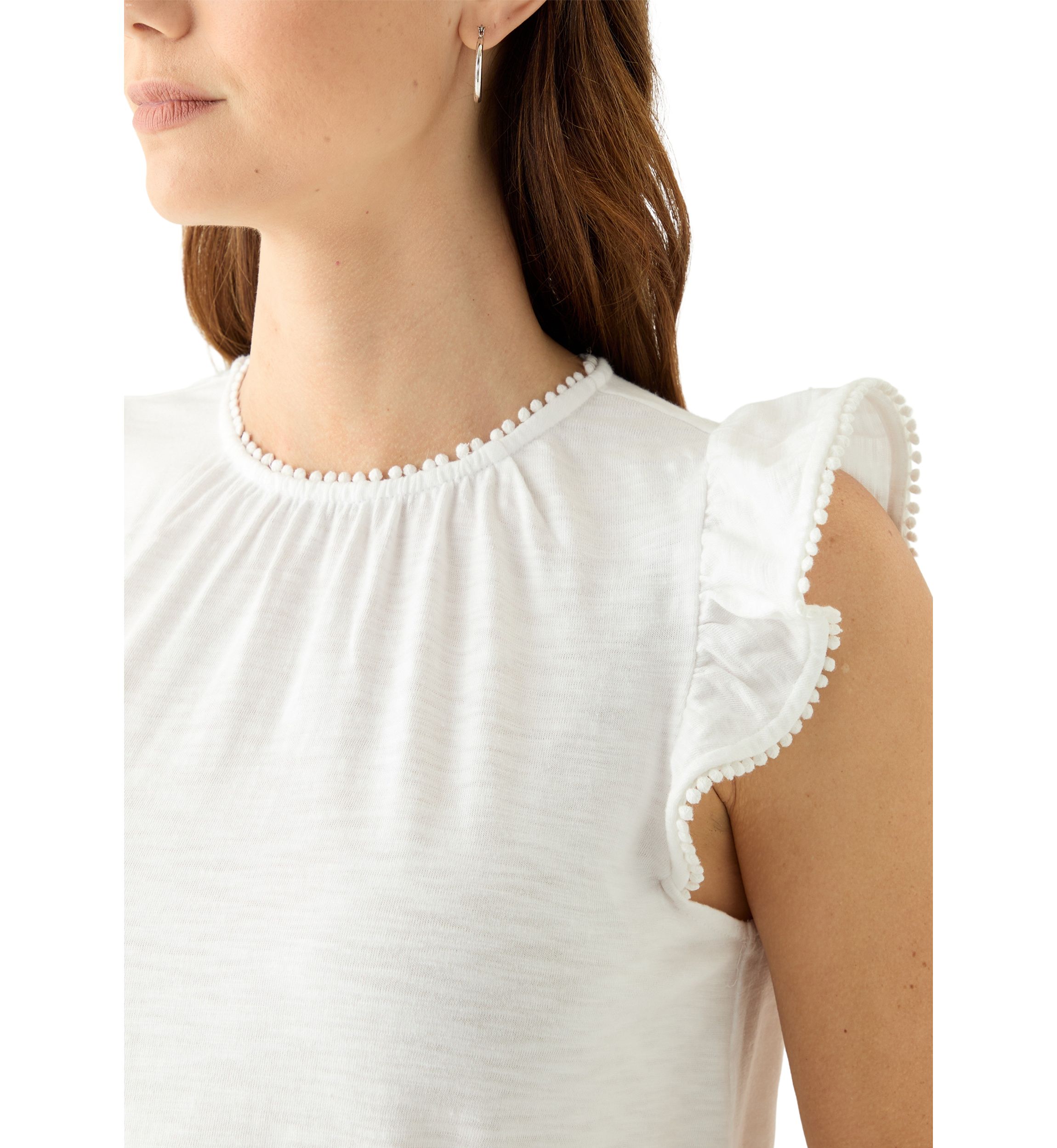 Womens Short Flutter Sleeve Trim Top