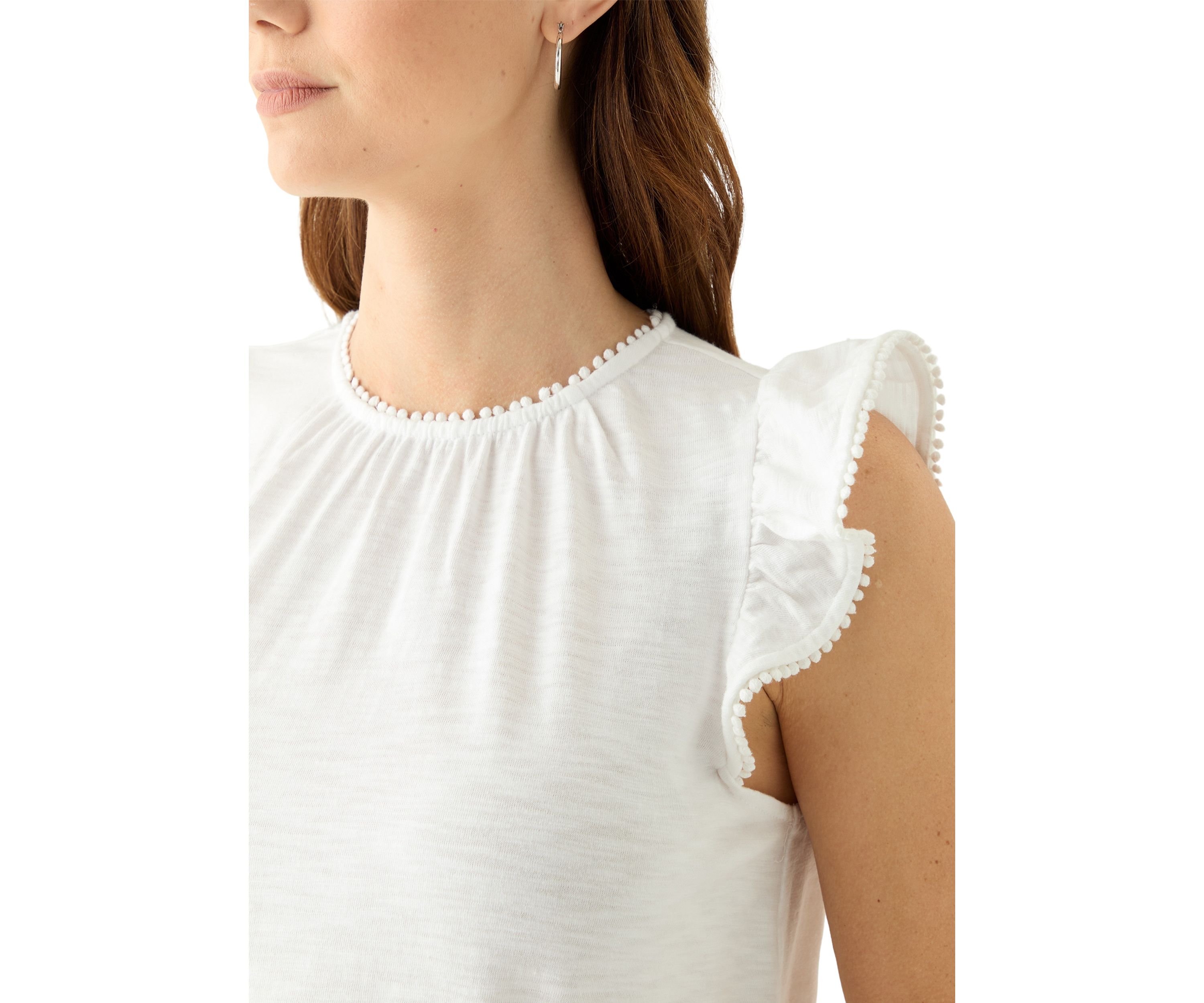 Womens Short Flutter Sleeve Trim Top