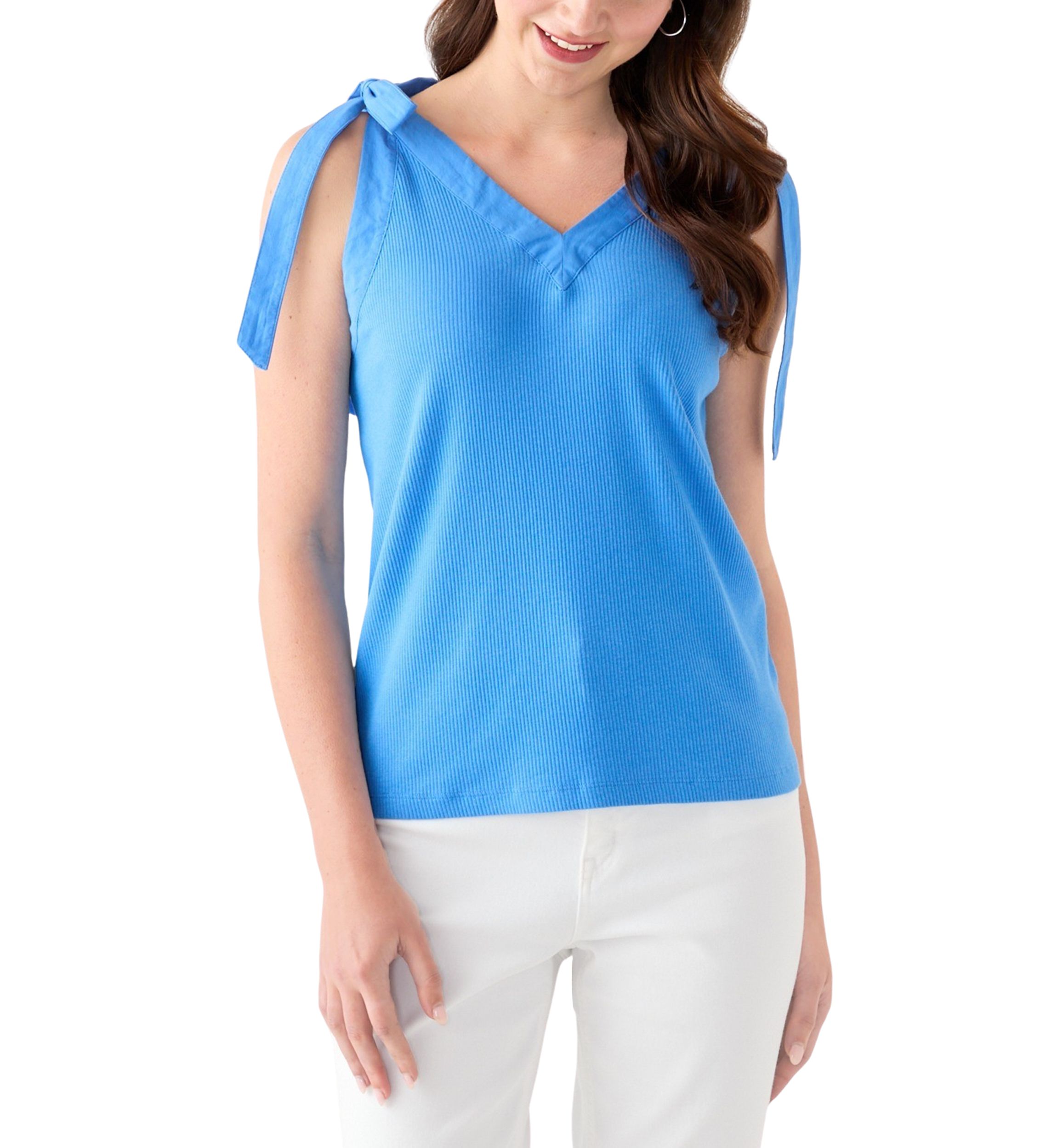 Womens Sleeveless Bow Rib Tank Top