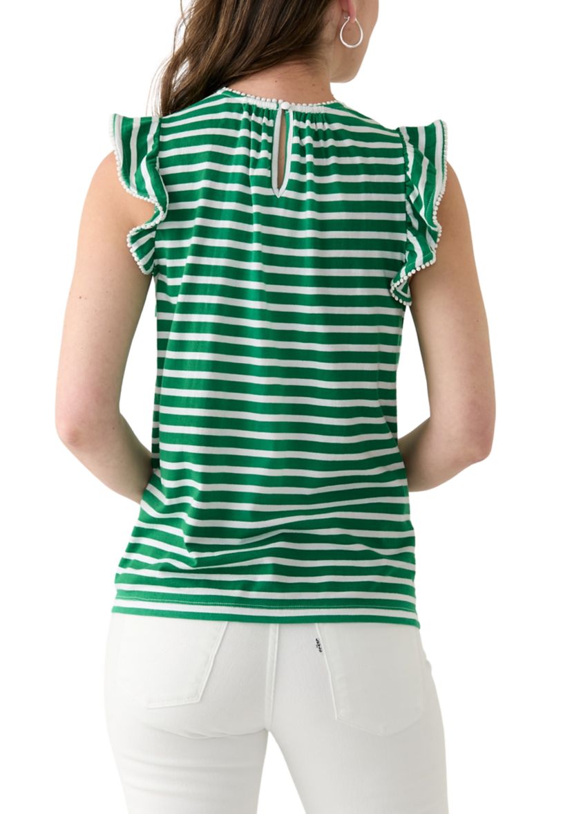 Womens Short Sleeve Flutter Trim Top