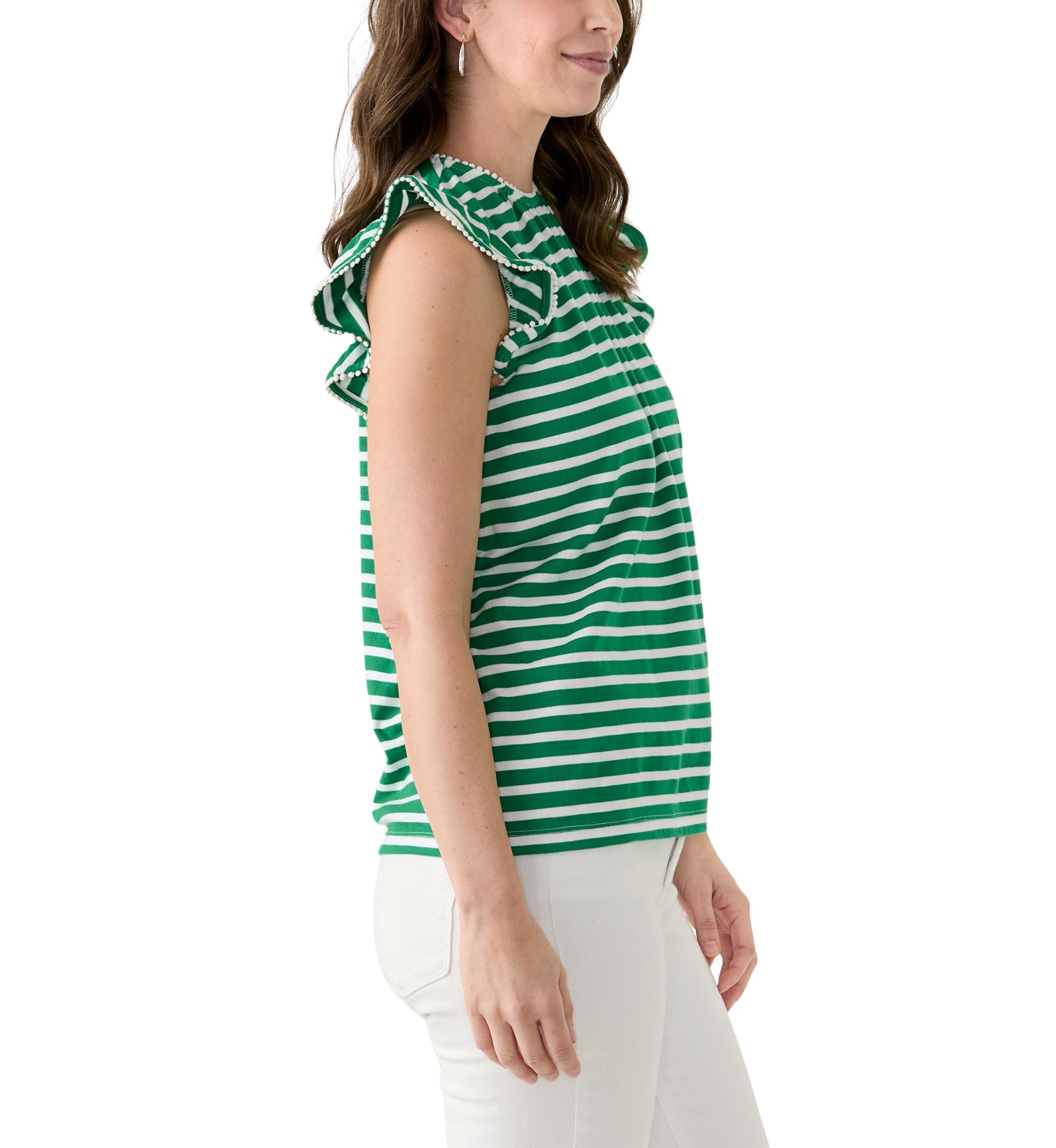Womens Short Sleeve Flutter Trim Top