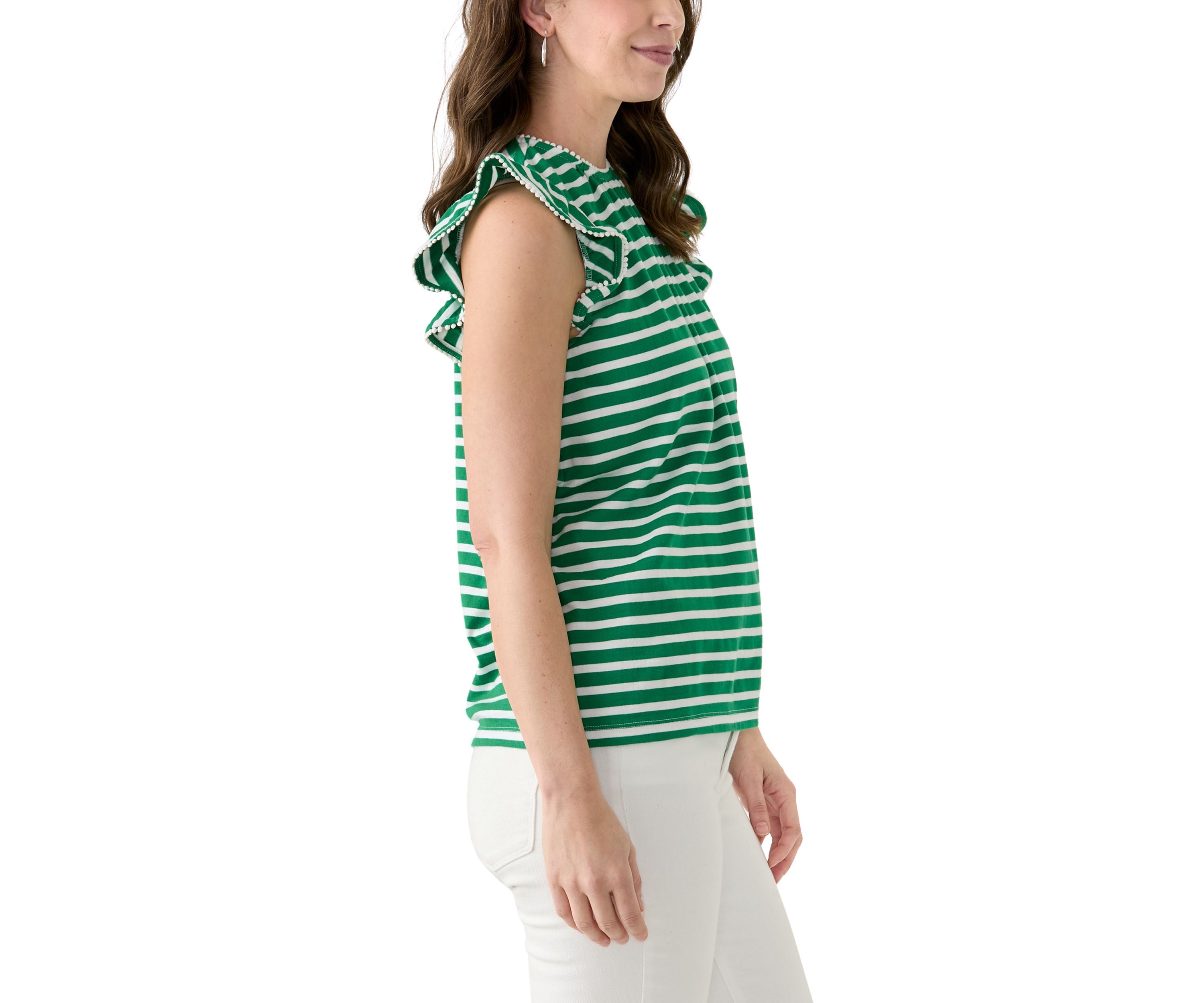 Womens Short Sleeve Flutter Trim Top