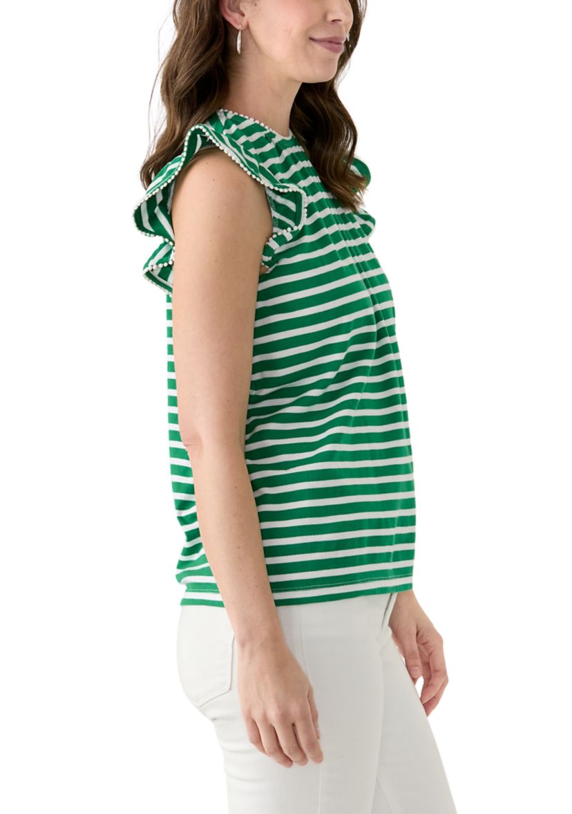 Womens Short Sleeve Flutter Trim Top