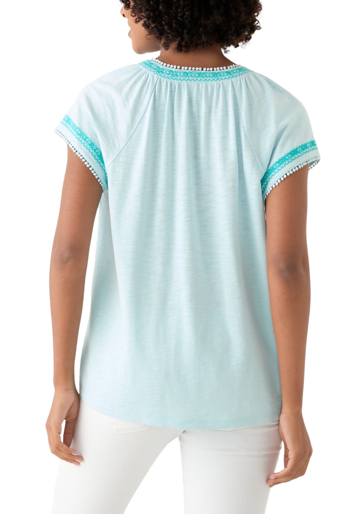 Womens Short Sleeve Trim Peasant Top