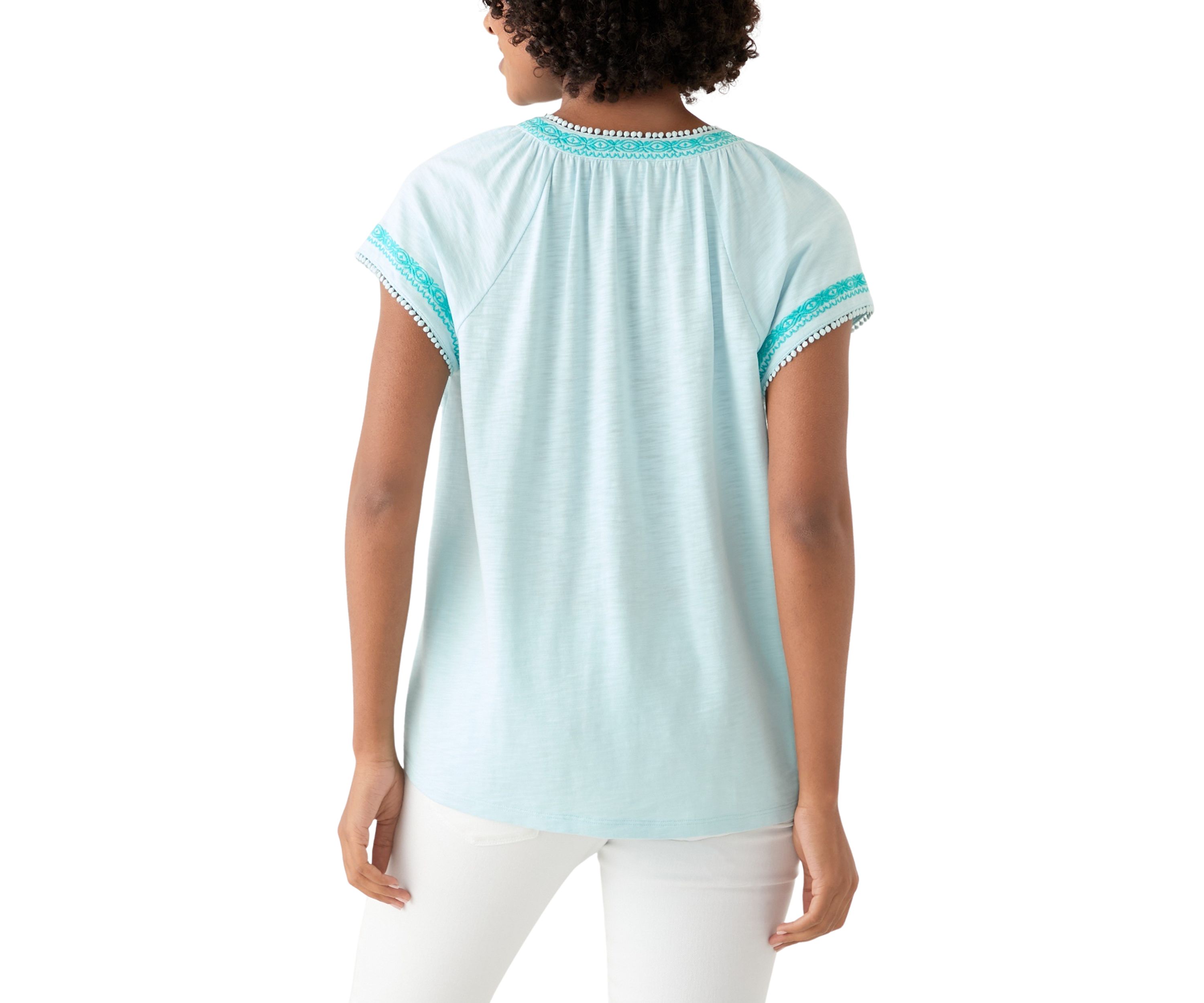 Womens Short Sleeve Trim Peasant Top