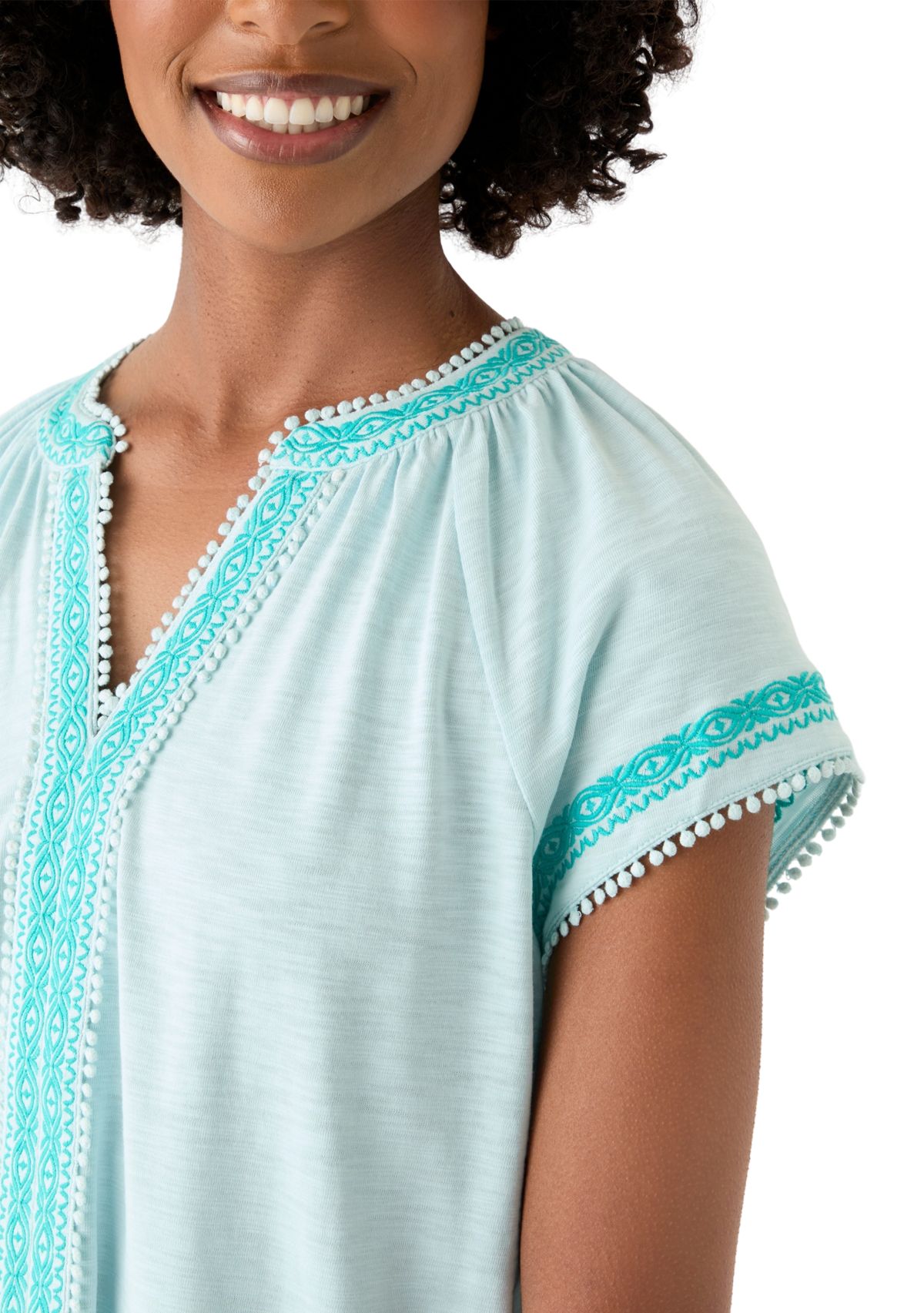 Womens Short Sleeve Trim Peasant Top