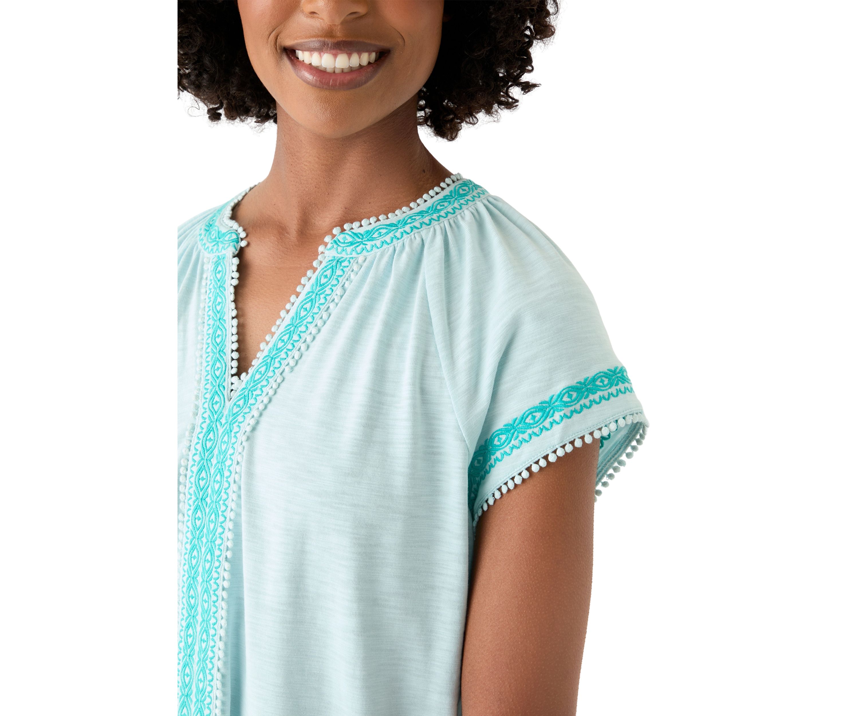 Womens Short Sleeve Trim Peasant Top