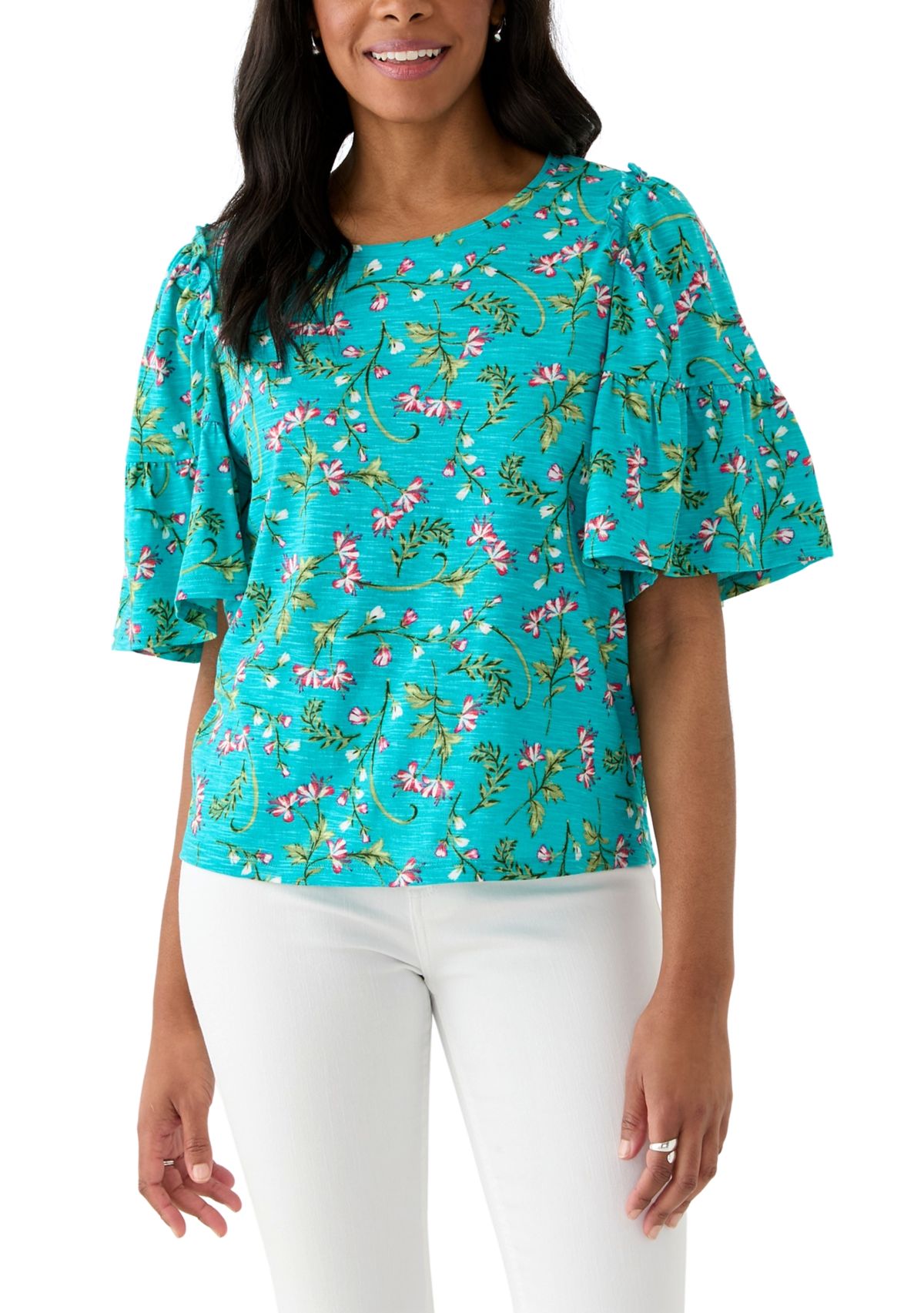Womens Printed Flutter Sleeve Top