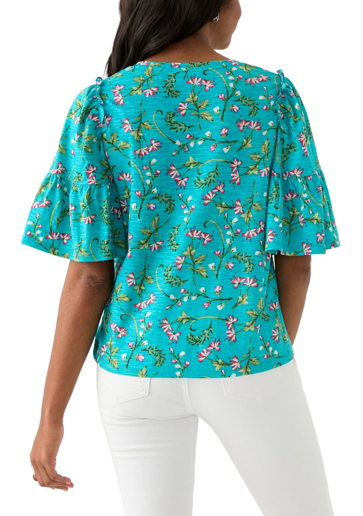 Womens Printed Flutter Sleeve Top