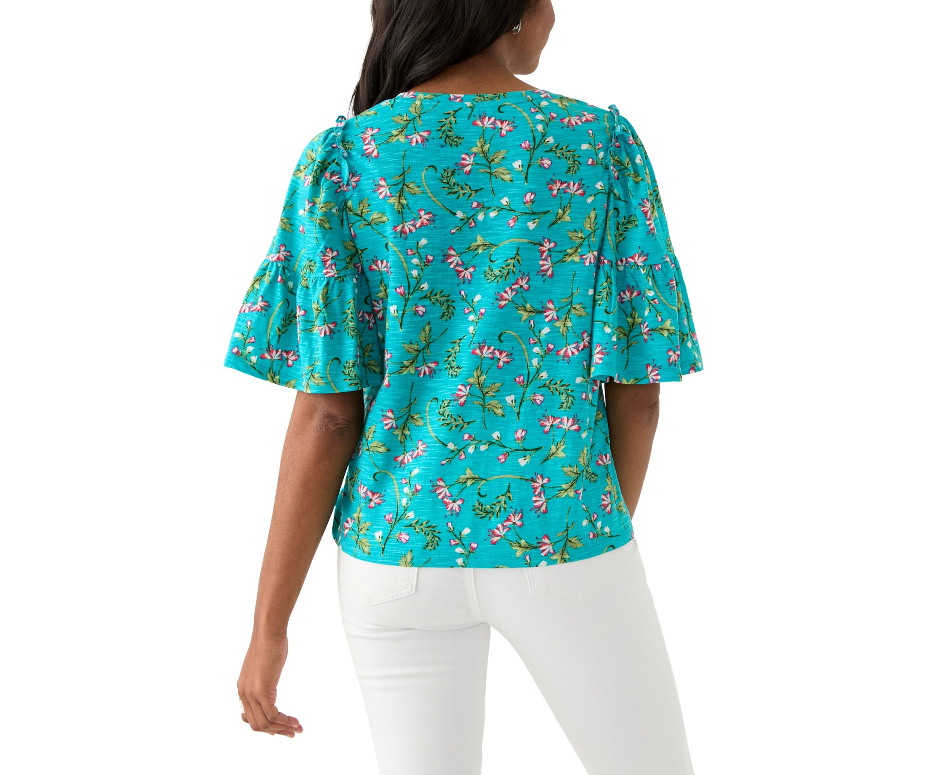 Womens Printed Flutter Sleeve Top