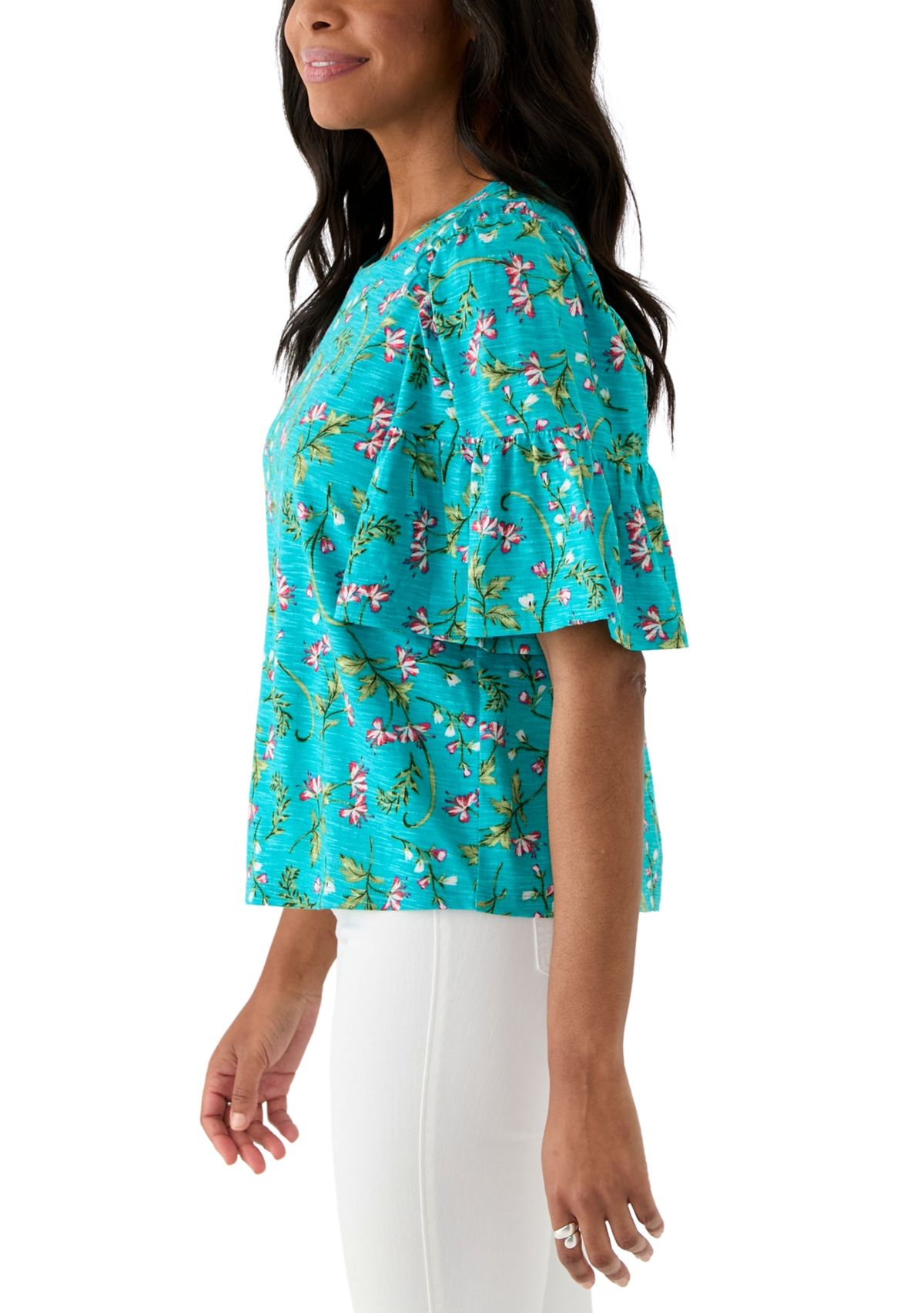 Womens Printed Flutter Sleeve Top