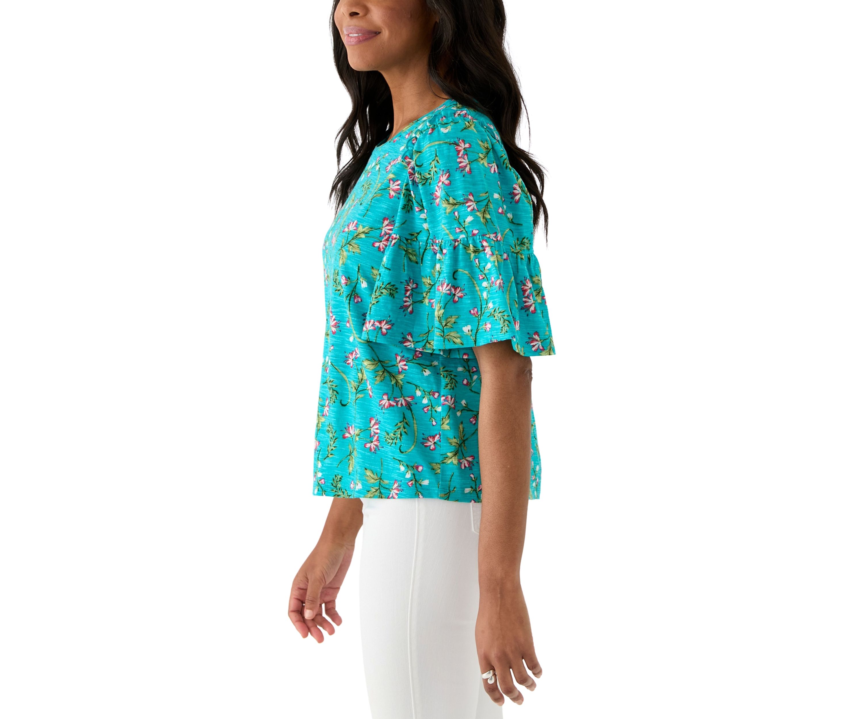 Womens Printed Flutter Sleeve Top
