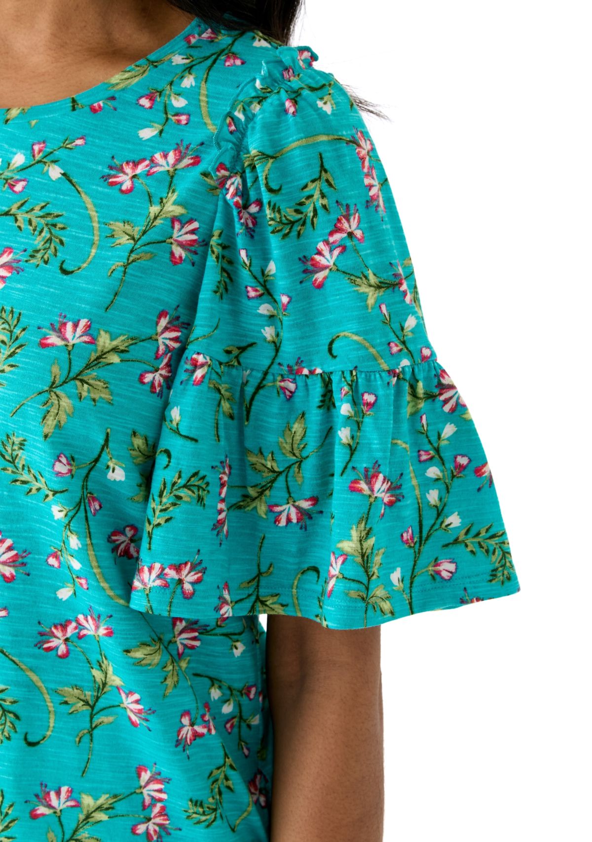 Womens Printed Flutter Sleeve Top