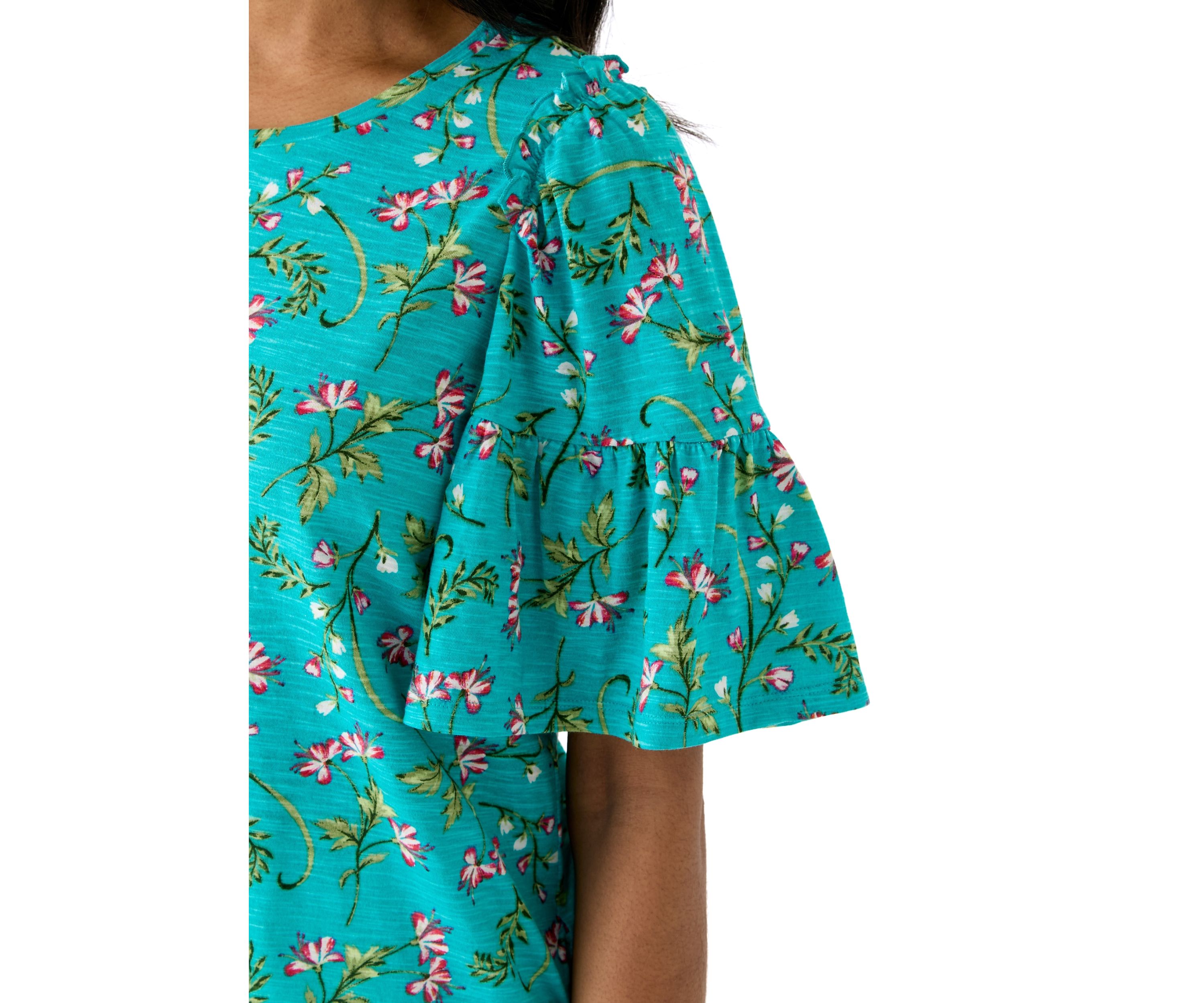 Womens Printed Flutter Sleeve Top