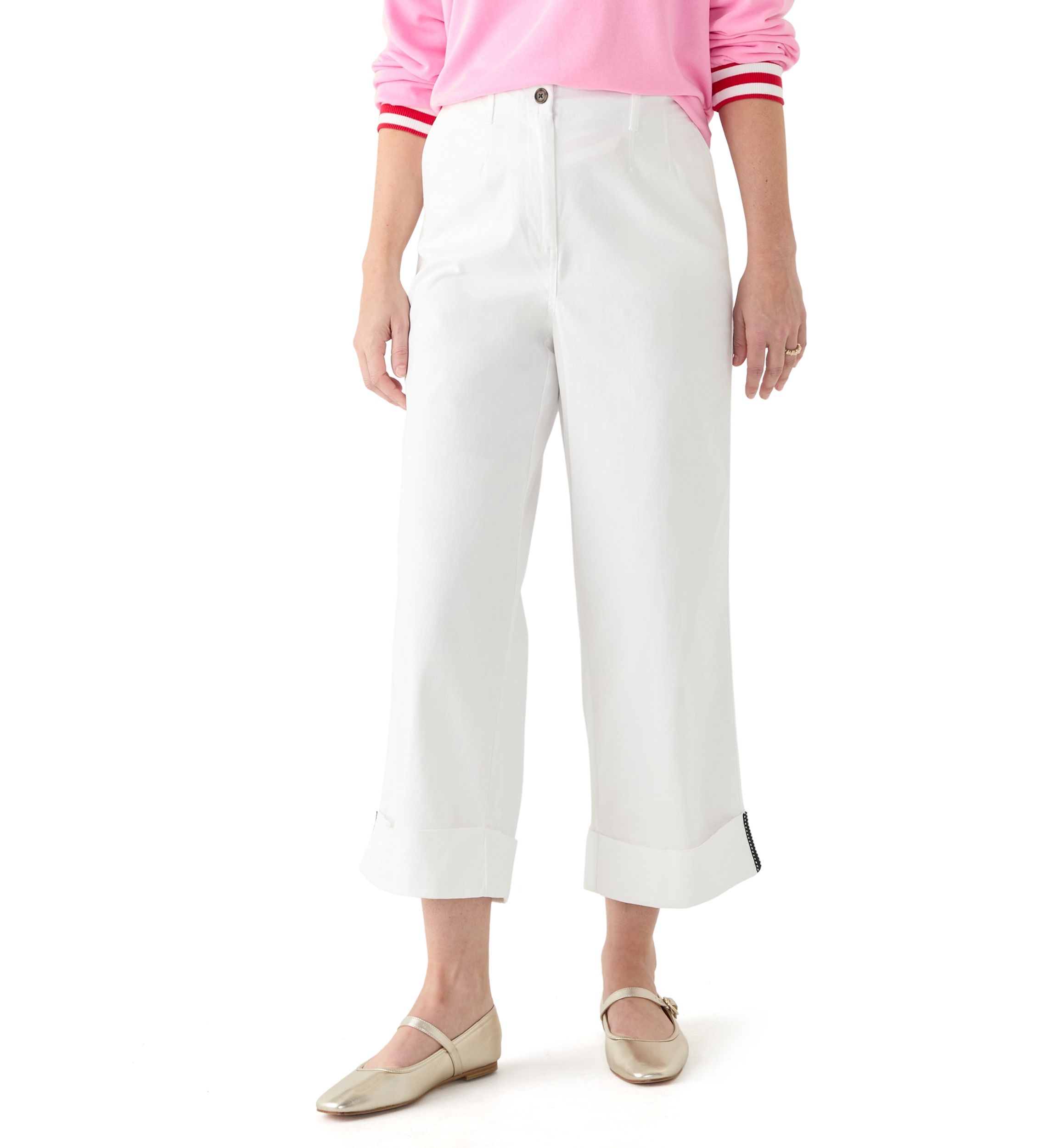 Womens Cropped Cuffed Wide Leg Pants