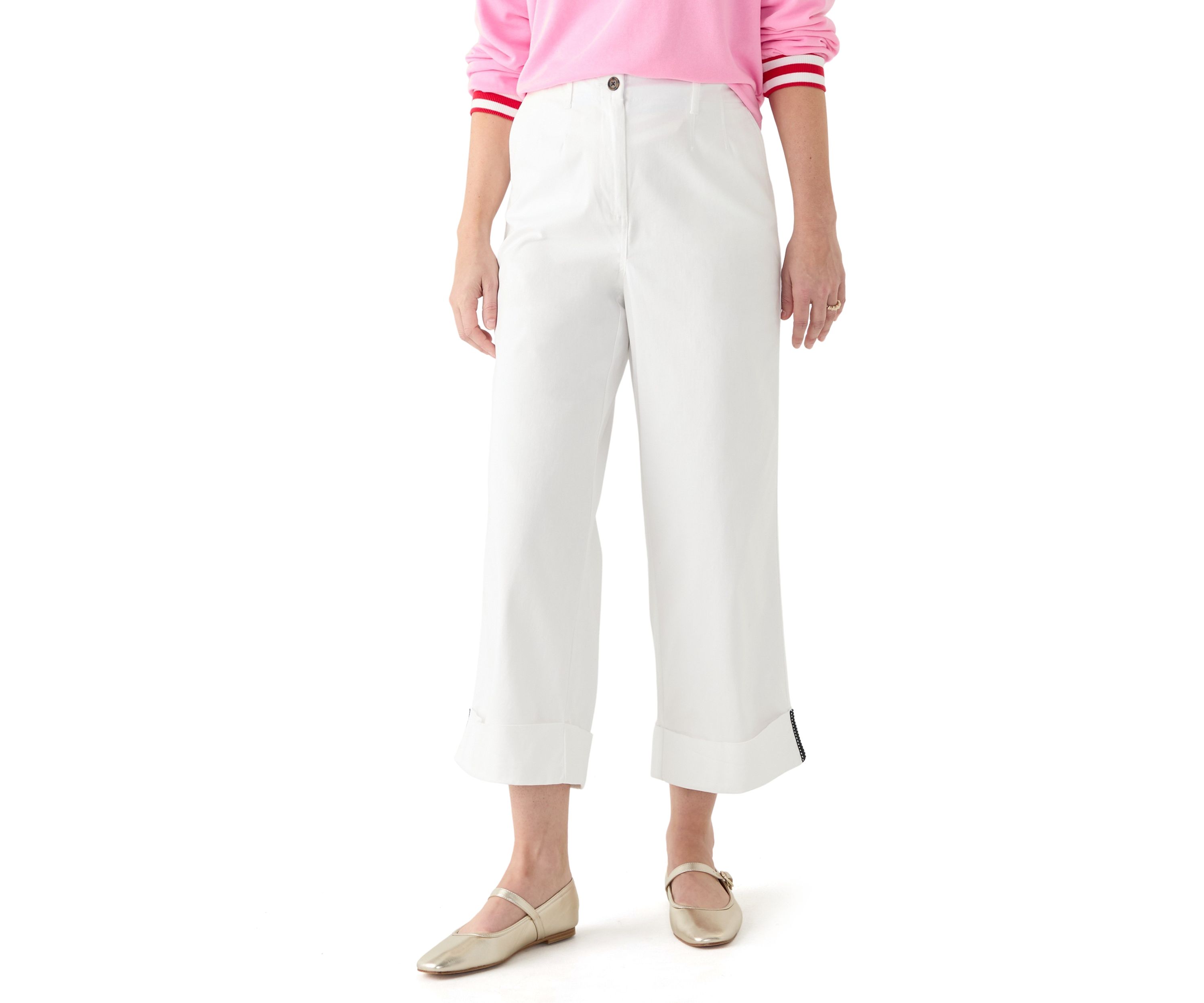 Womens Cropped Cuffed Wide Leg Pants