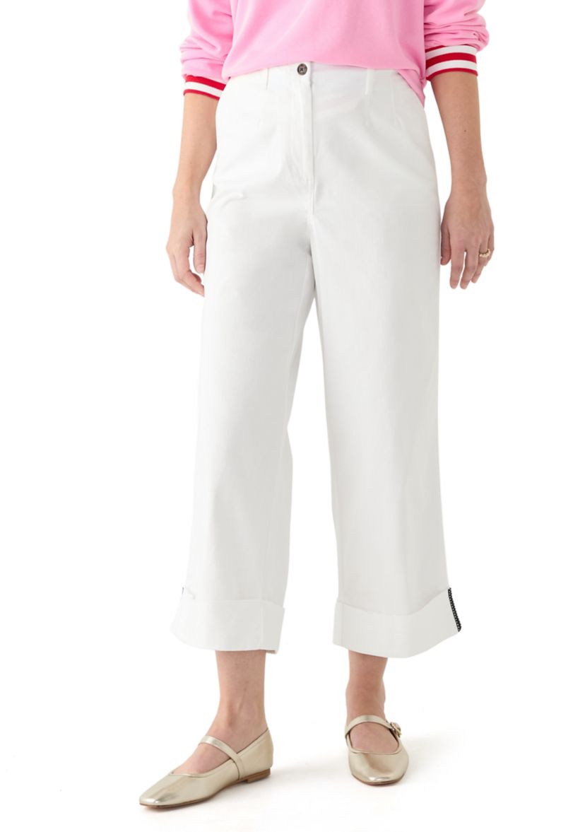 Womens Cropped Cuffed Wide Leg Pants