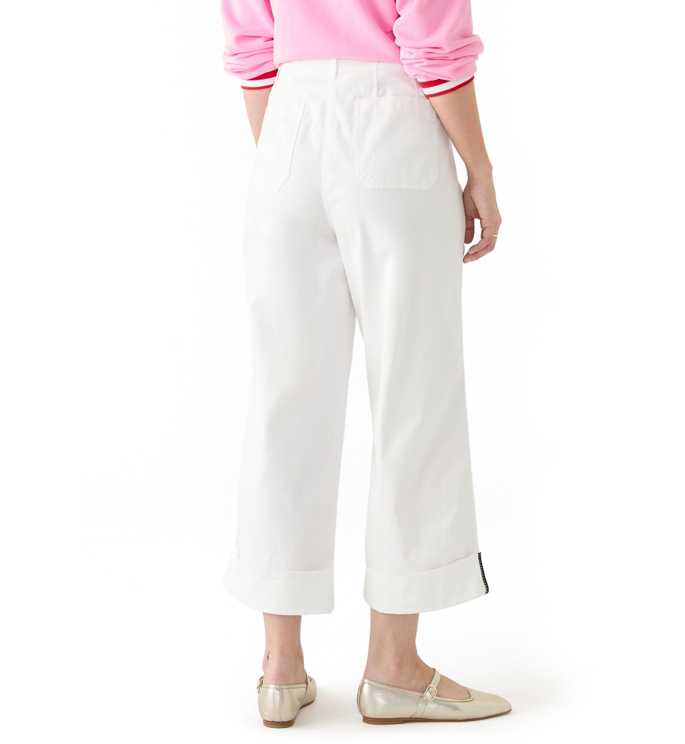 Womens Cropped Cuffed Wide Leg Pants