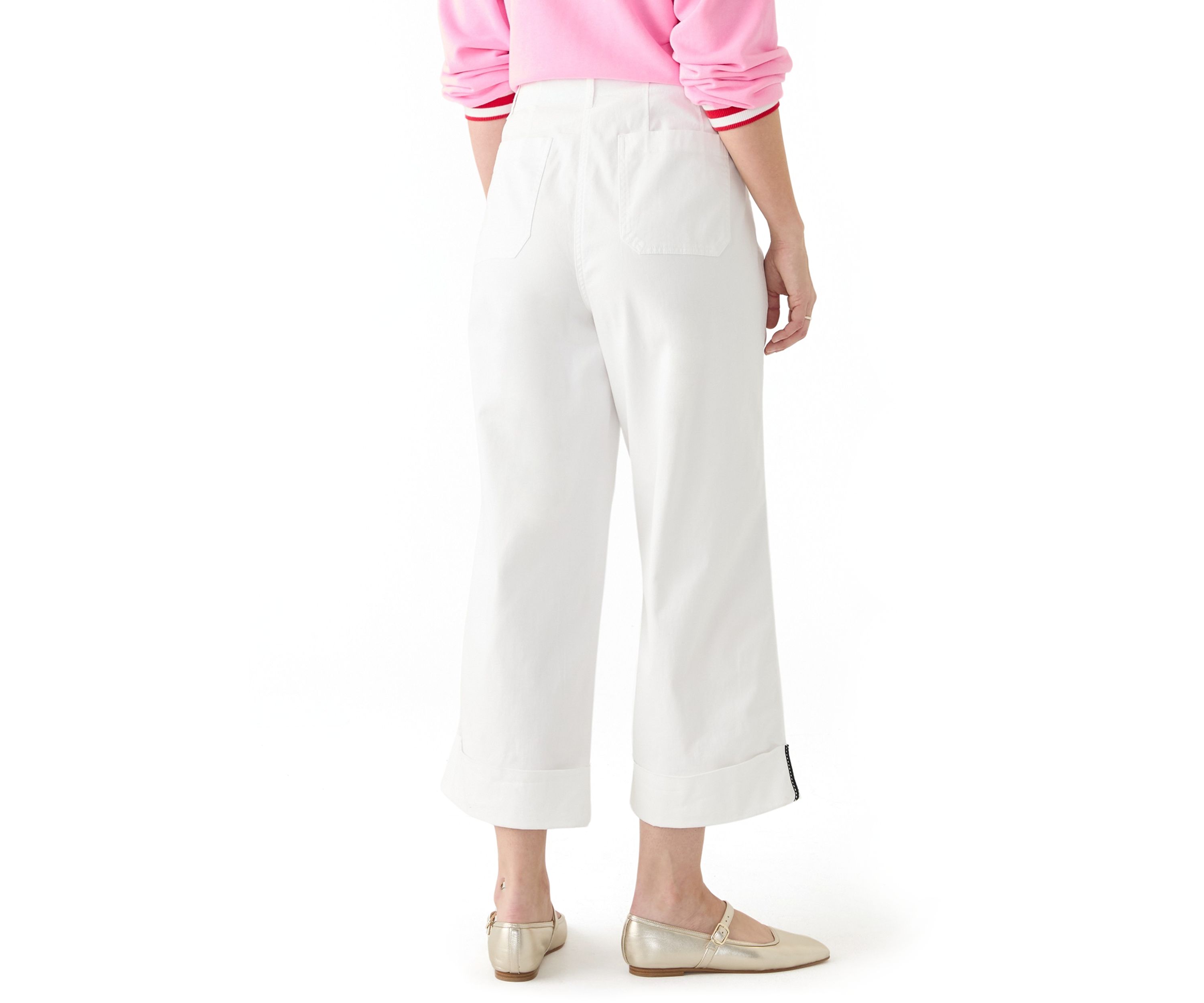 Womens Cropped Cuffed Wide Leg Pants