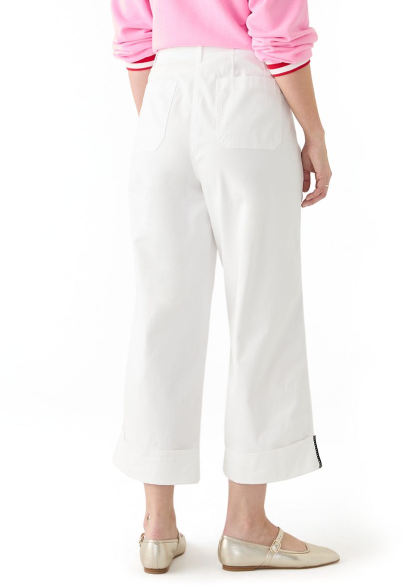 Womens Cropped Cuffed Wide Leg Pants