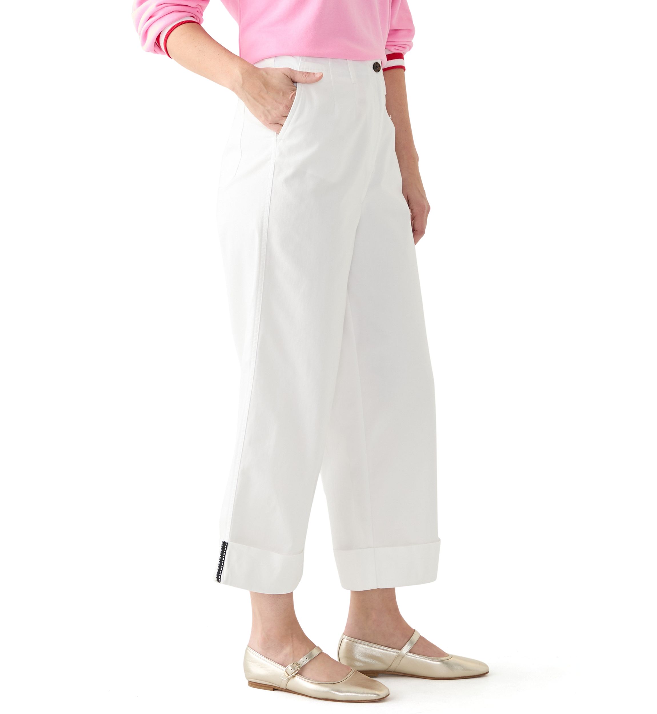Womens Cropped Cuffed Wide Leg Pants