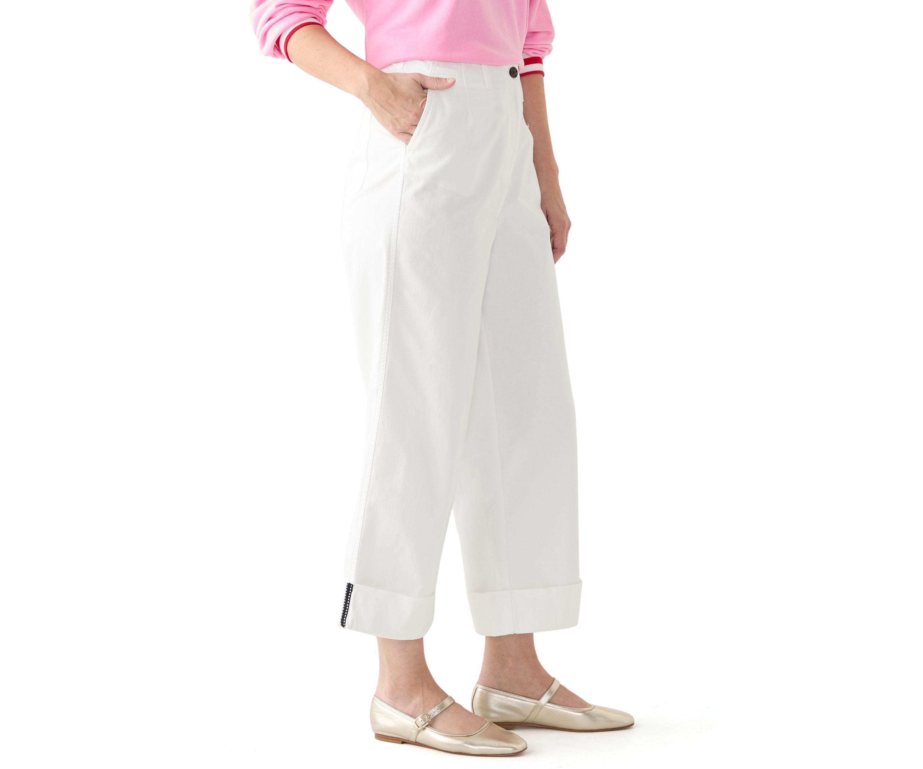 Womens Cropped Cuffed Wide Leg Pants