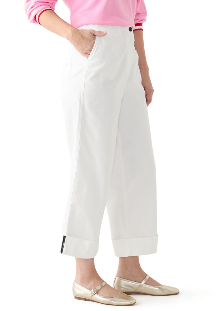 Womens Cropped Cuffed Wide Leg Pants