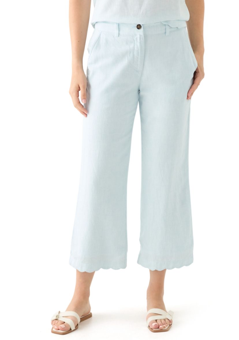 Womens Linen Scallop Pants 