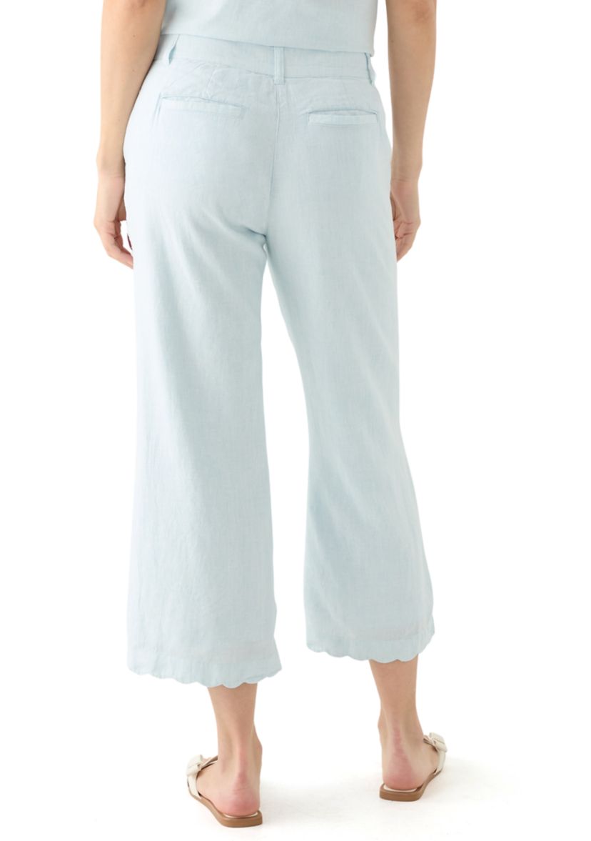 Womens Linen Scallop Pants 
