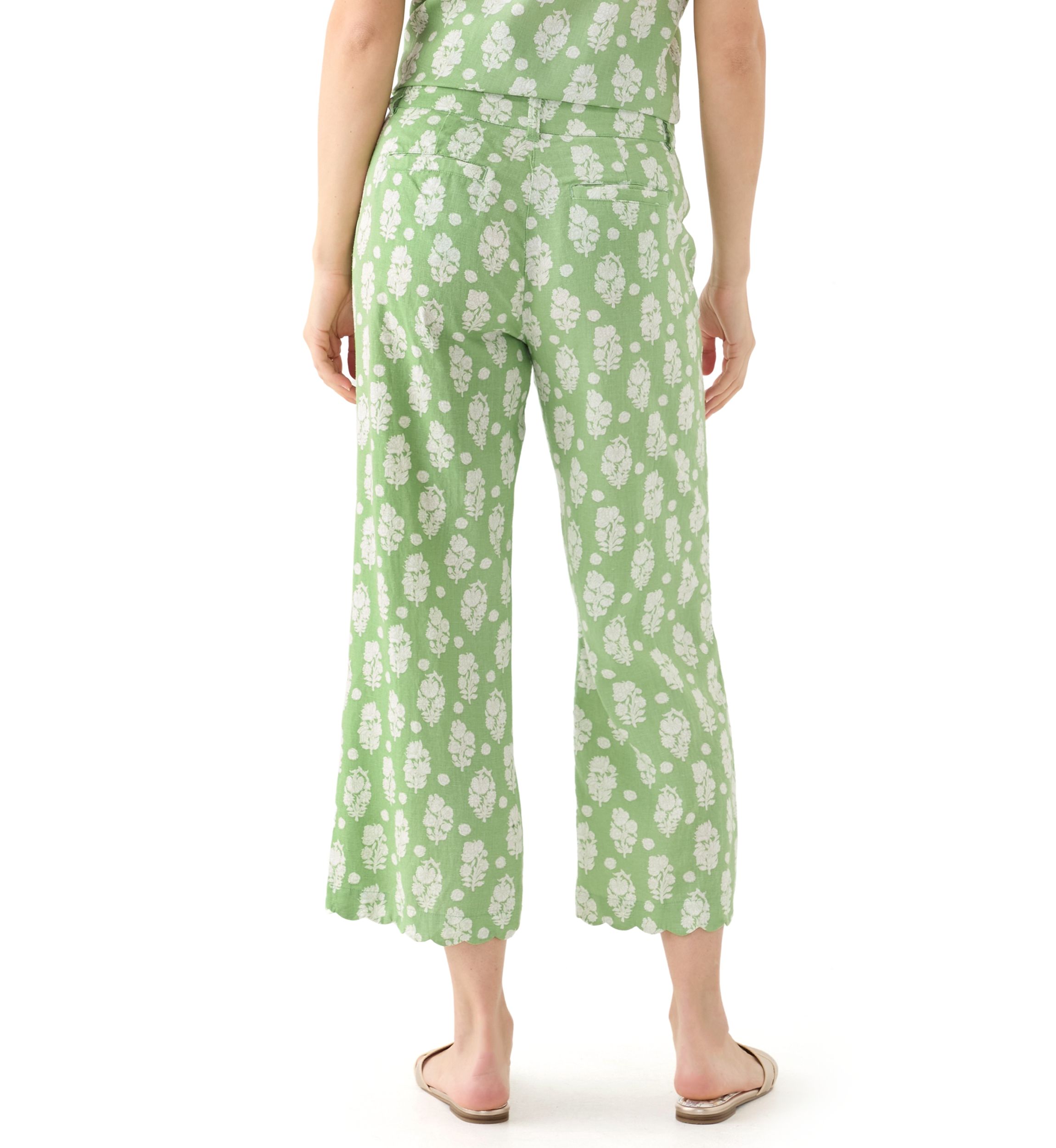 Womens Linen Scallop Printed Pants
