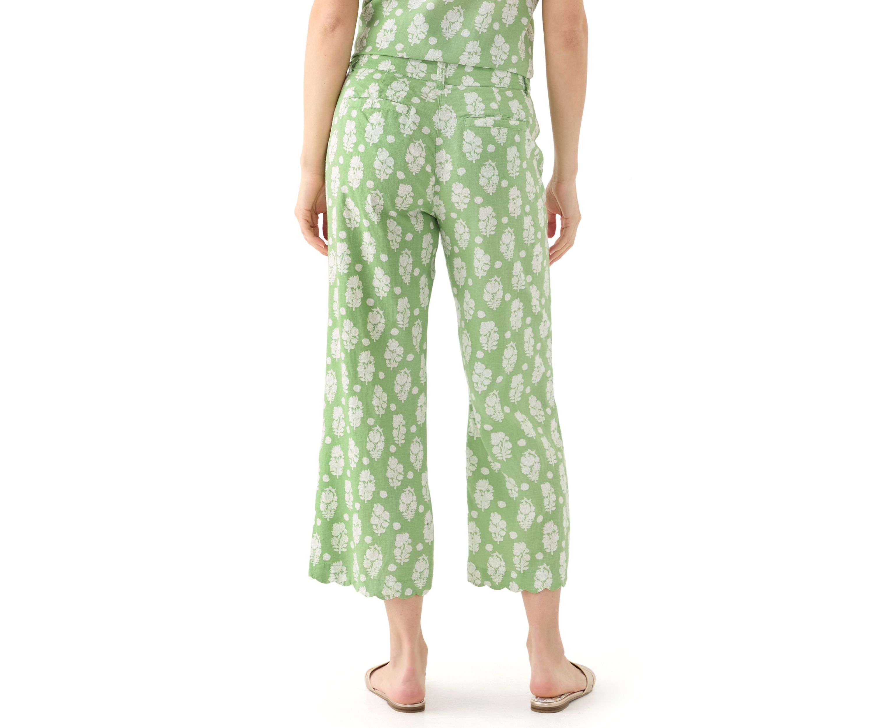 Womens Linen Scallop Printed Pants