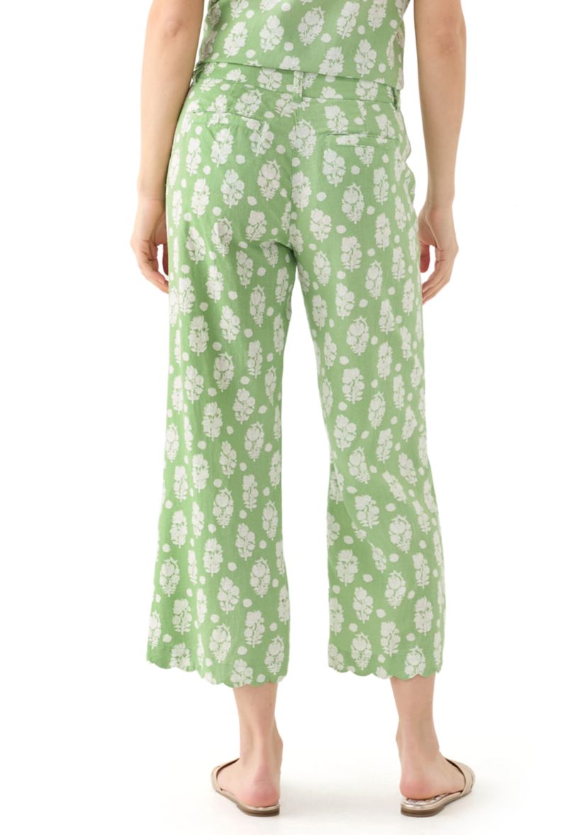 Womens Linen Scallop Printed Pants
