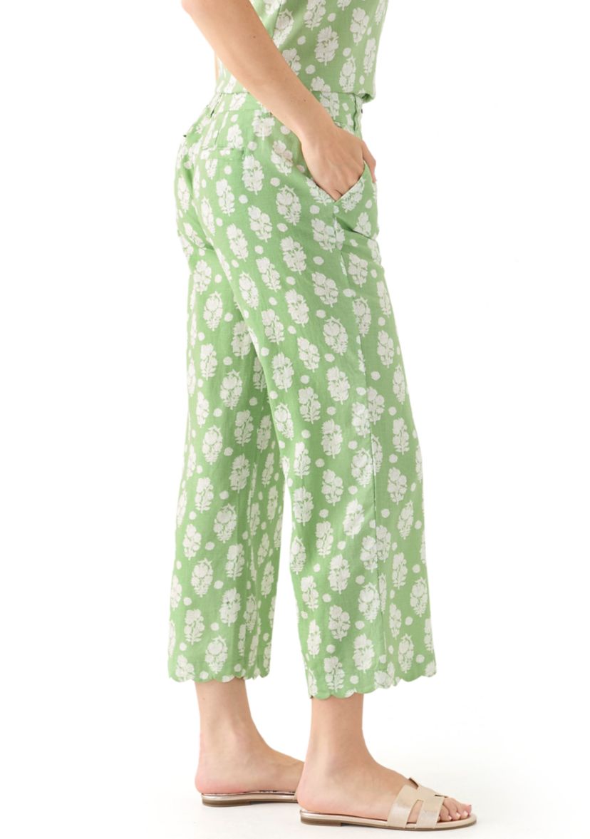 Womens Linen Scallop Printed Pants
