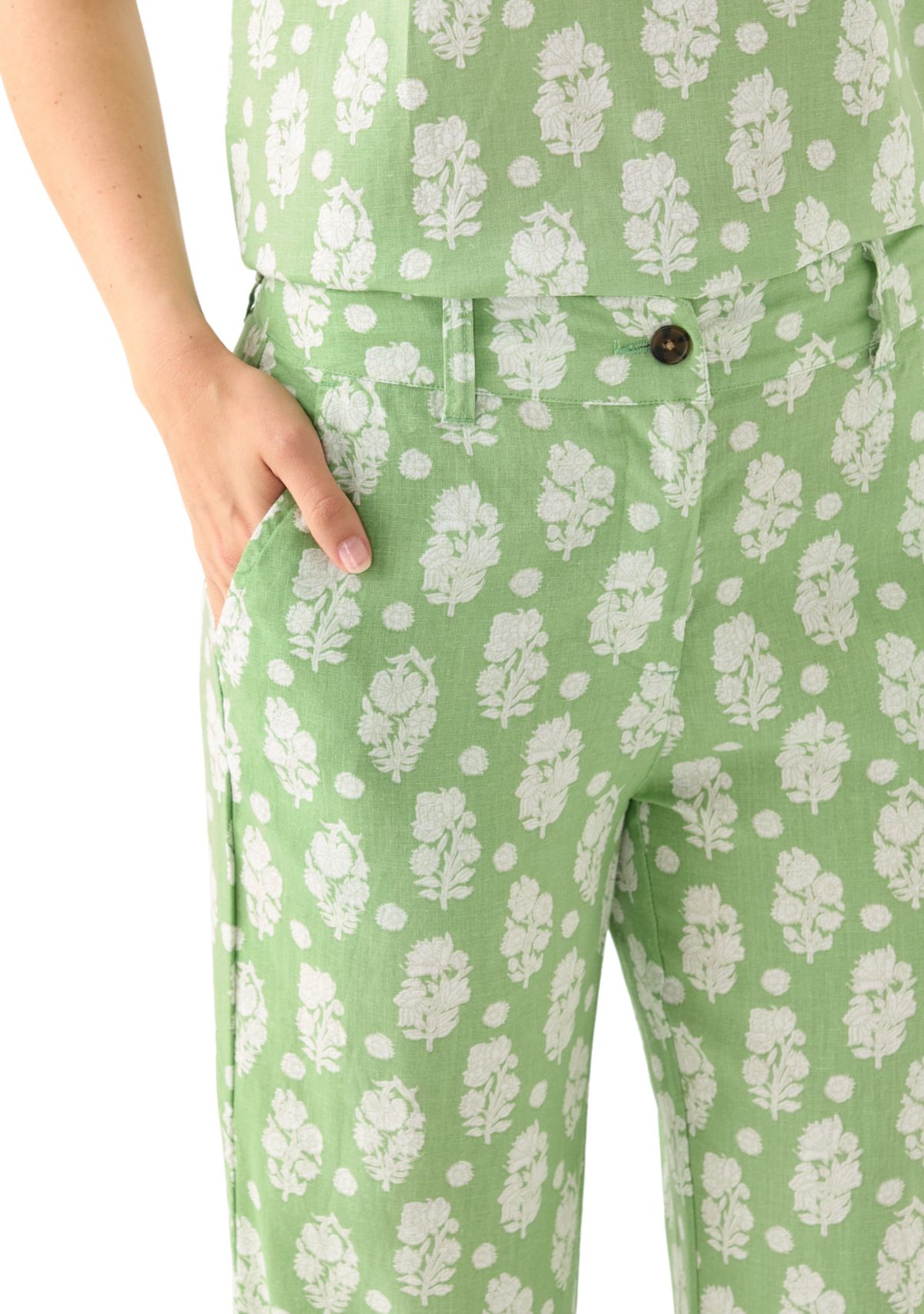 Womens Linen Scallop Printed Pants