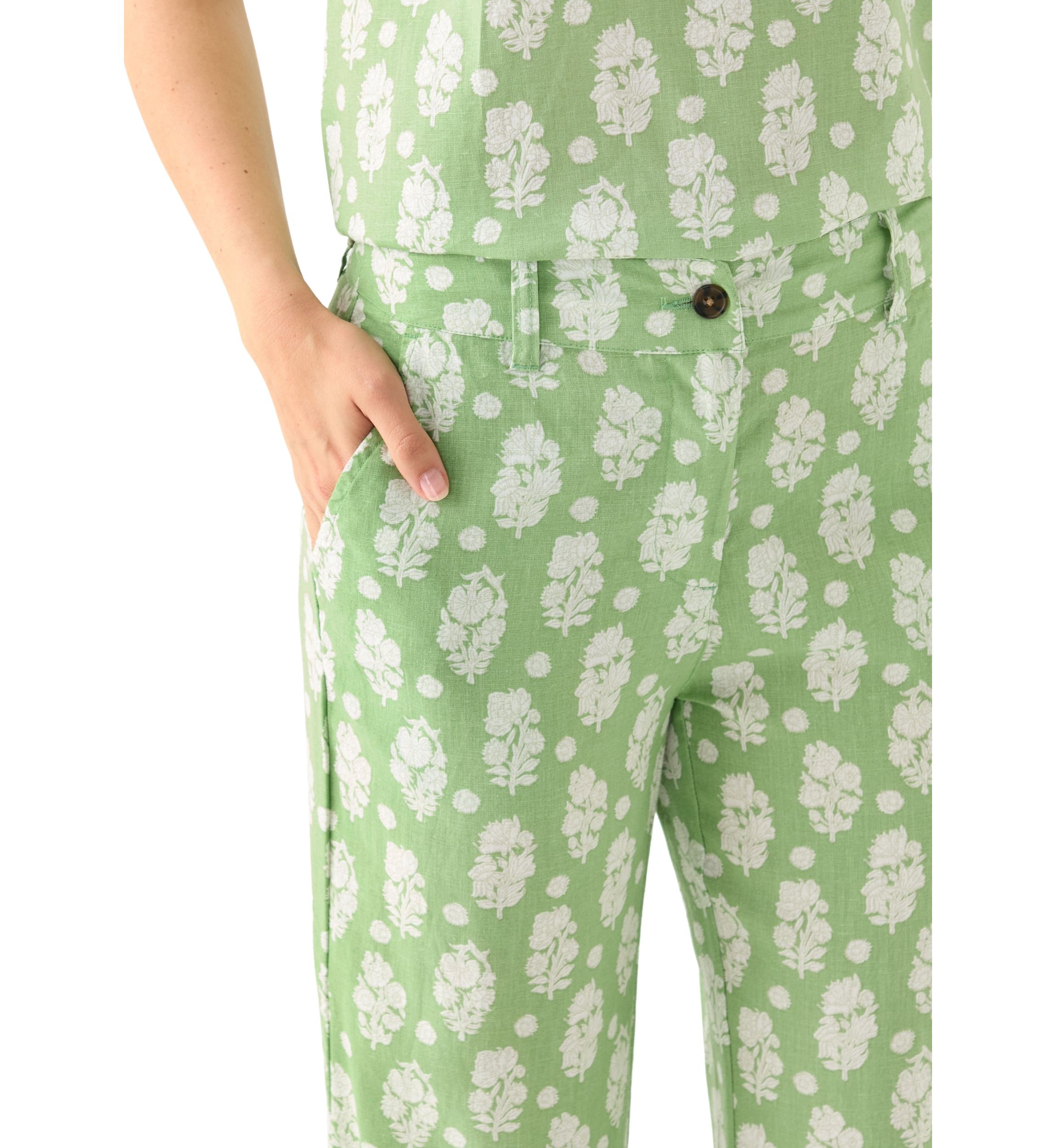 Womens Linen Scallop Printed Pants