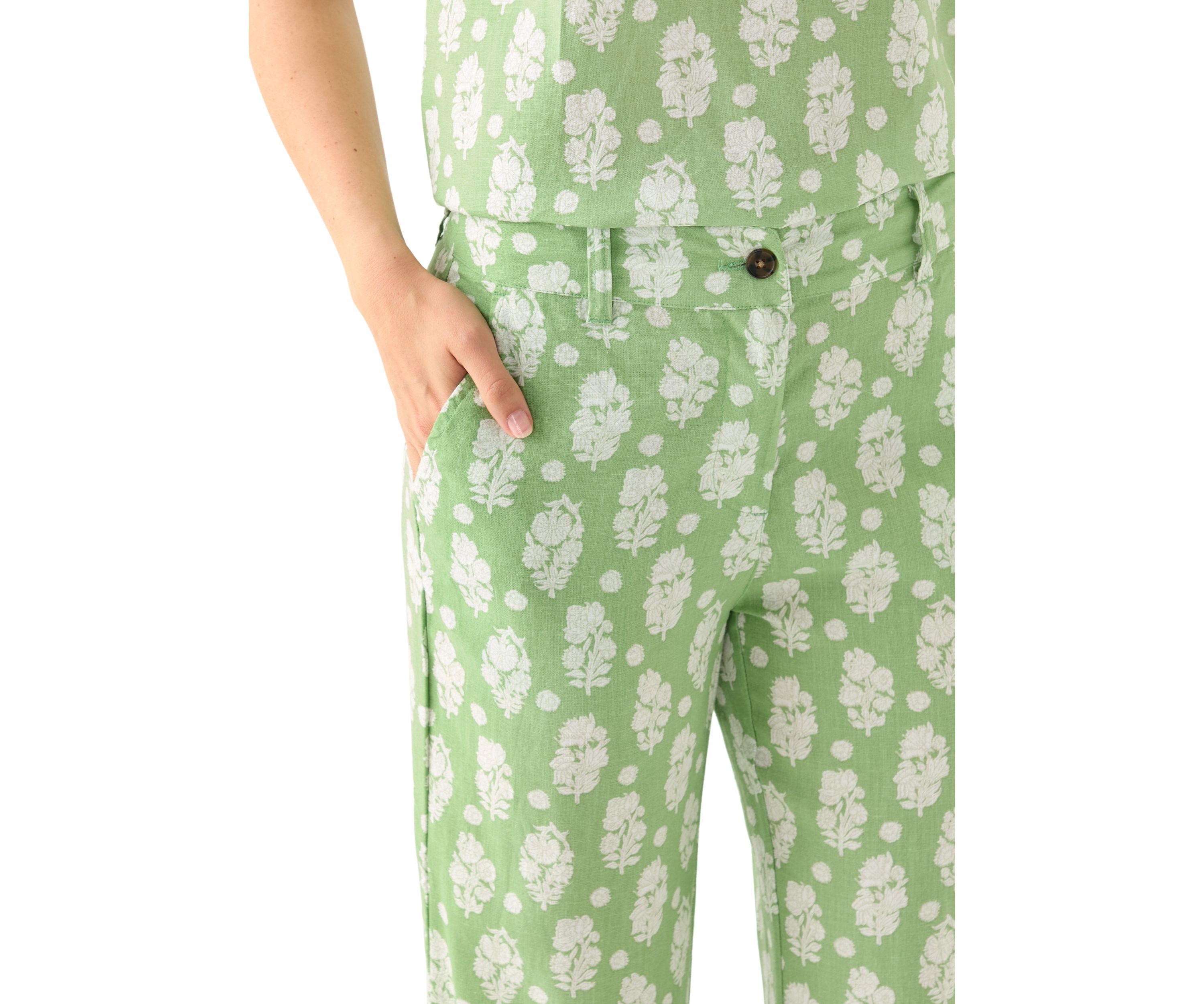 Womens Linen Scallop Printed Pants
