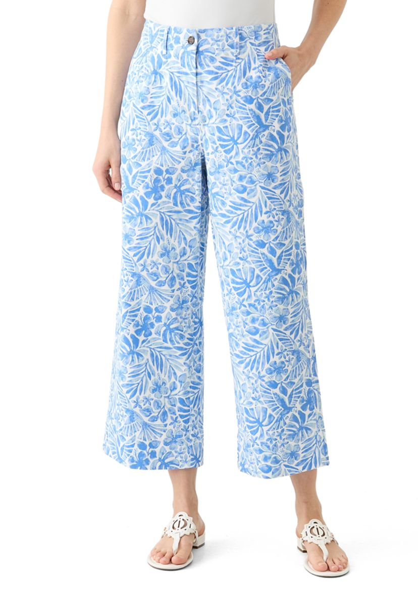 Womens Wide Leg Cropped Printed Chino Pants