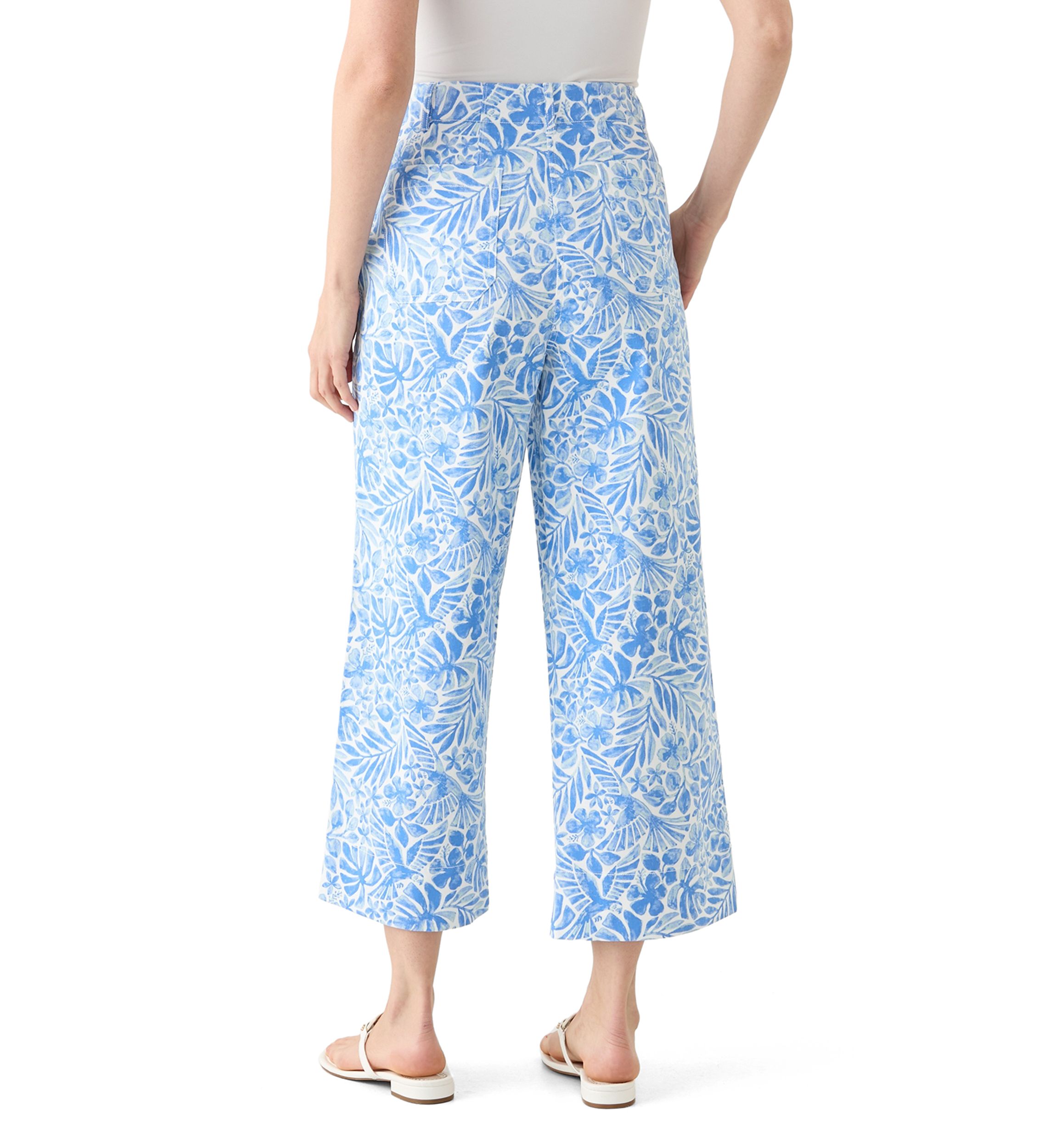 Womens Wide Leg Cropped Printed Chino Pants