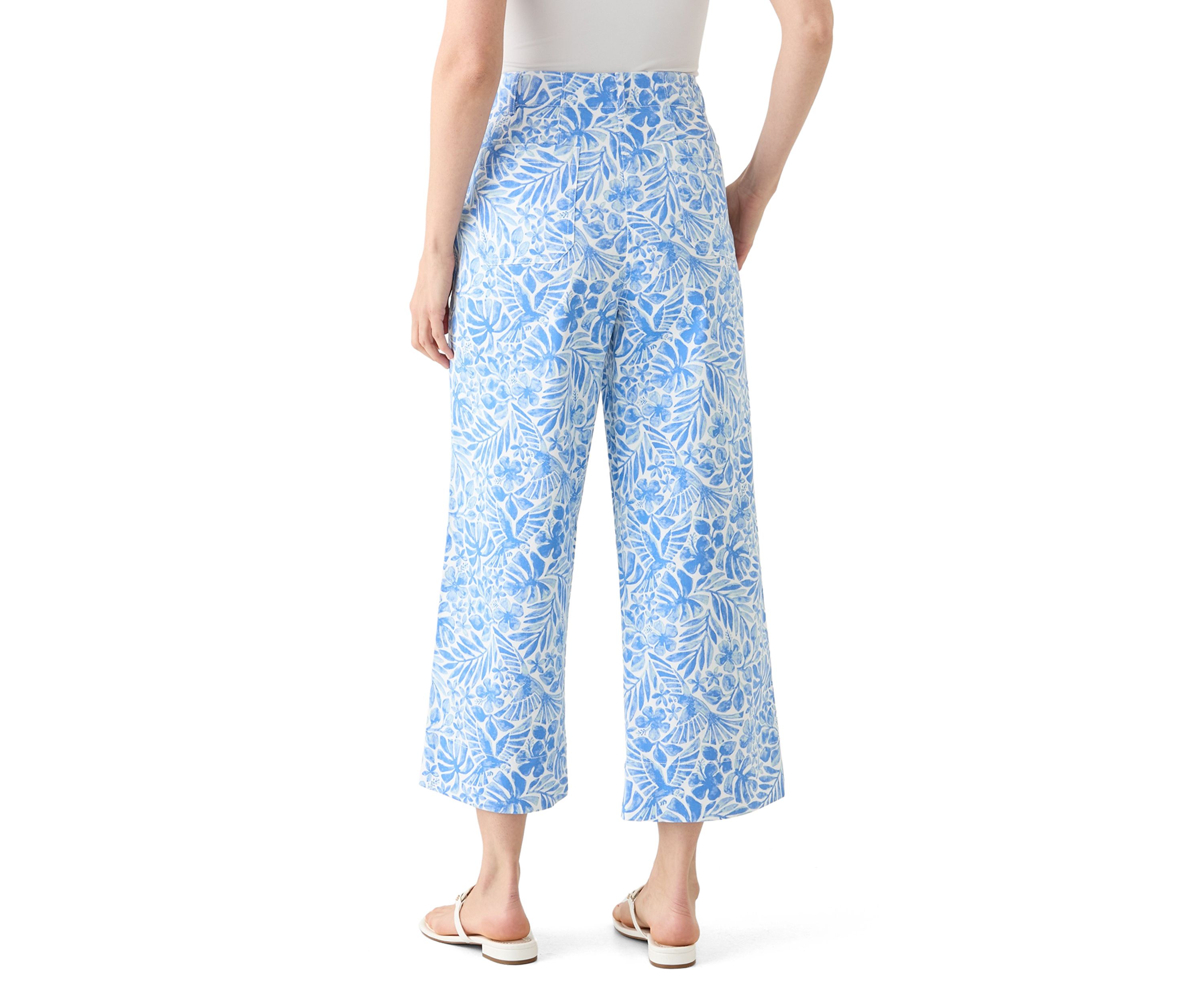 Womens Wide Leg Cropped Printed Chino Pants
