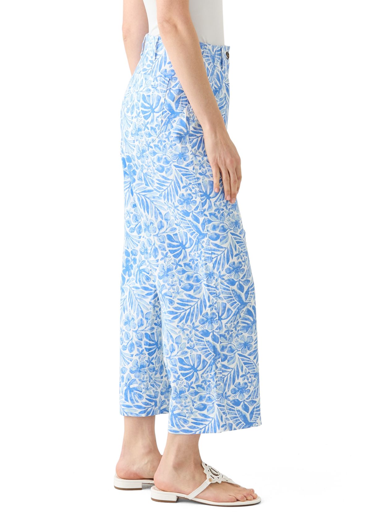 Womens Wide Leg Cropped Printed Chino Pants