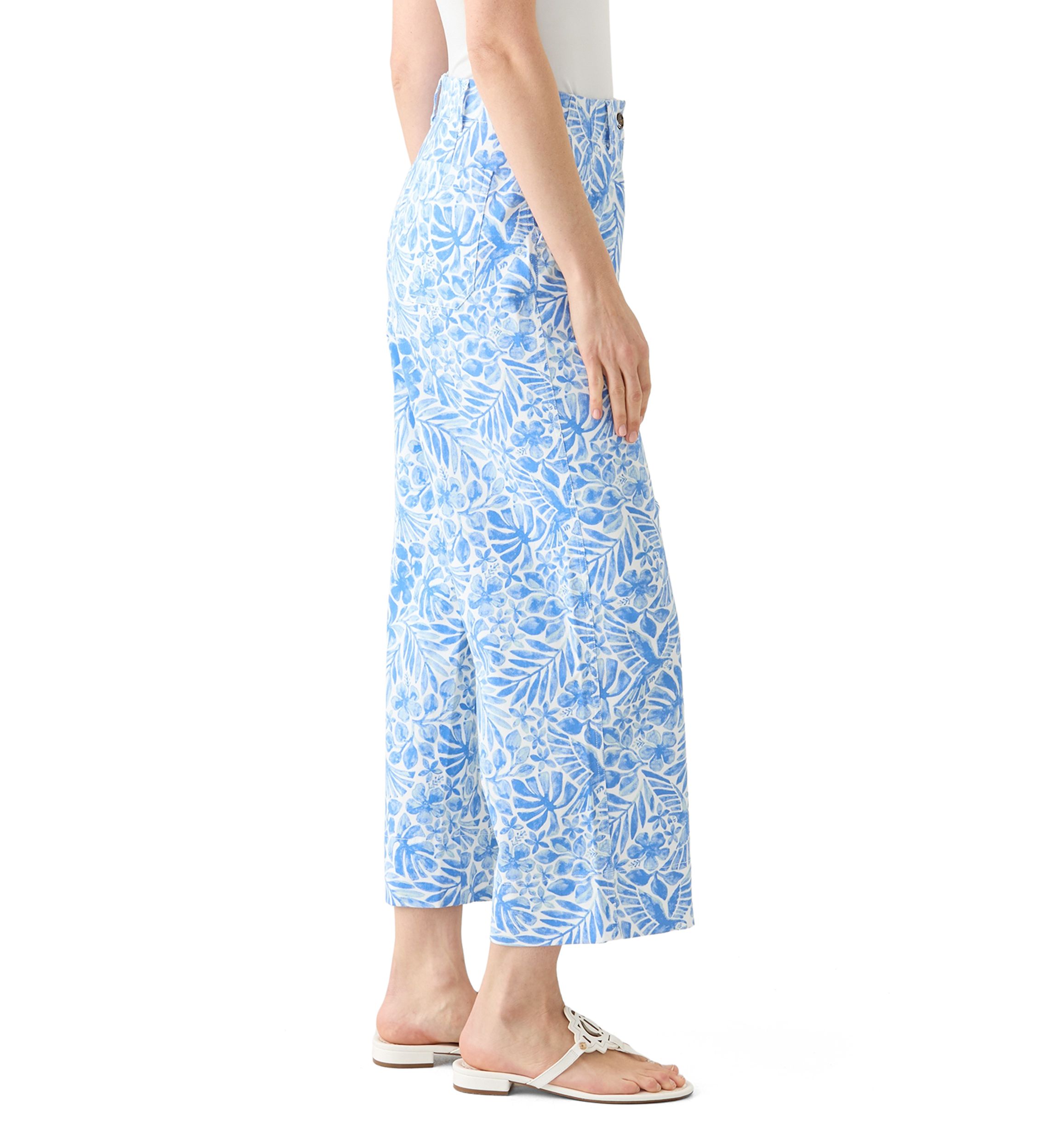 Womens Wide Leg Cropped Printed Chino Pants